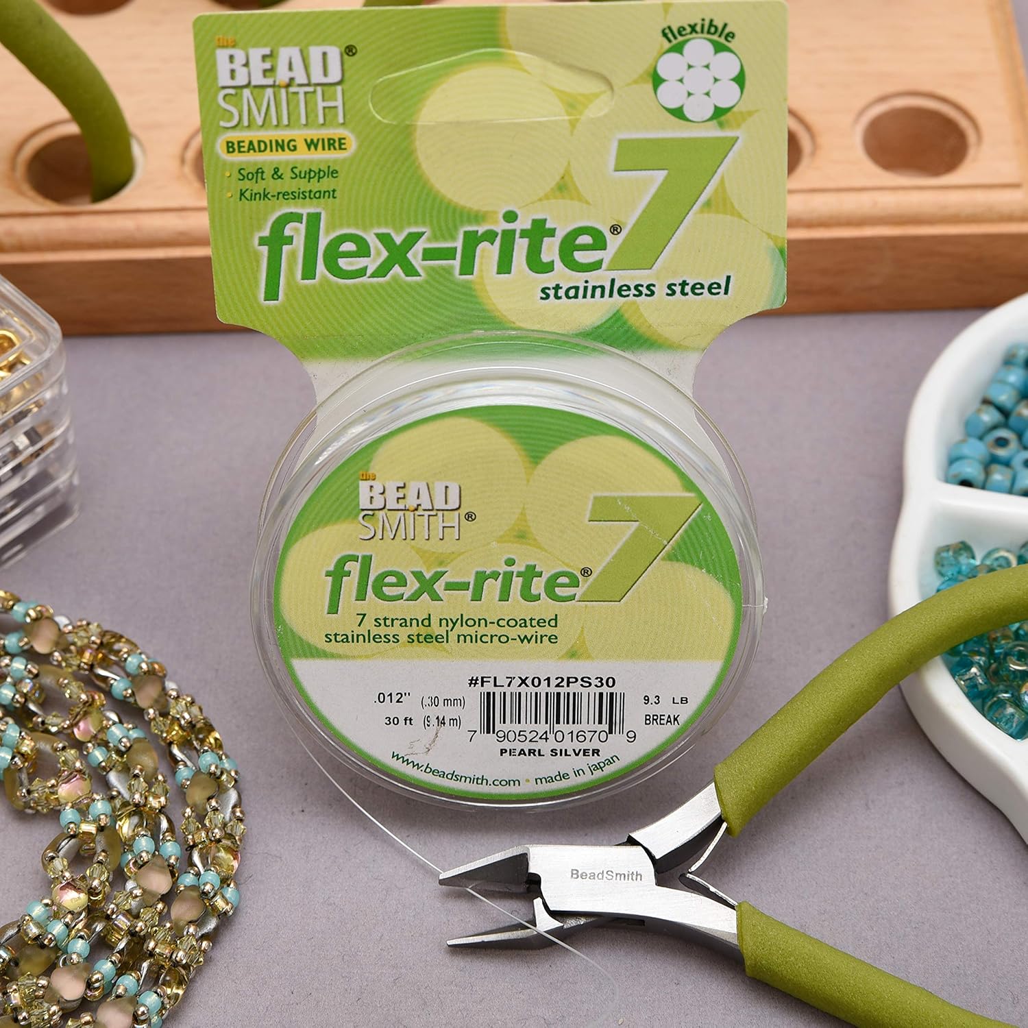 The Beadsmith Flex-Rite 7 hebras de nailon recubierto de nailon, alambre de cuentas de acero inoxidable, suministro de fabricación de joyas (0.012