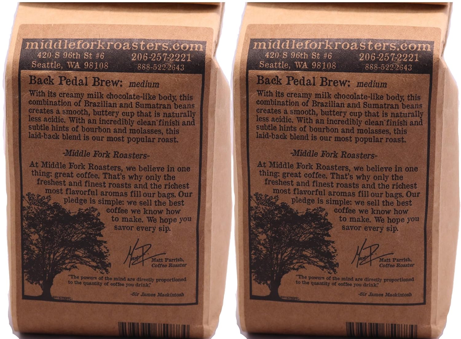 Middle Fork Back Pedal Brew  Café de grano entero de tostado medio, paquete de 2  Tostado en Seattle