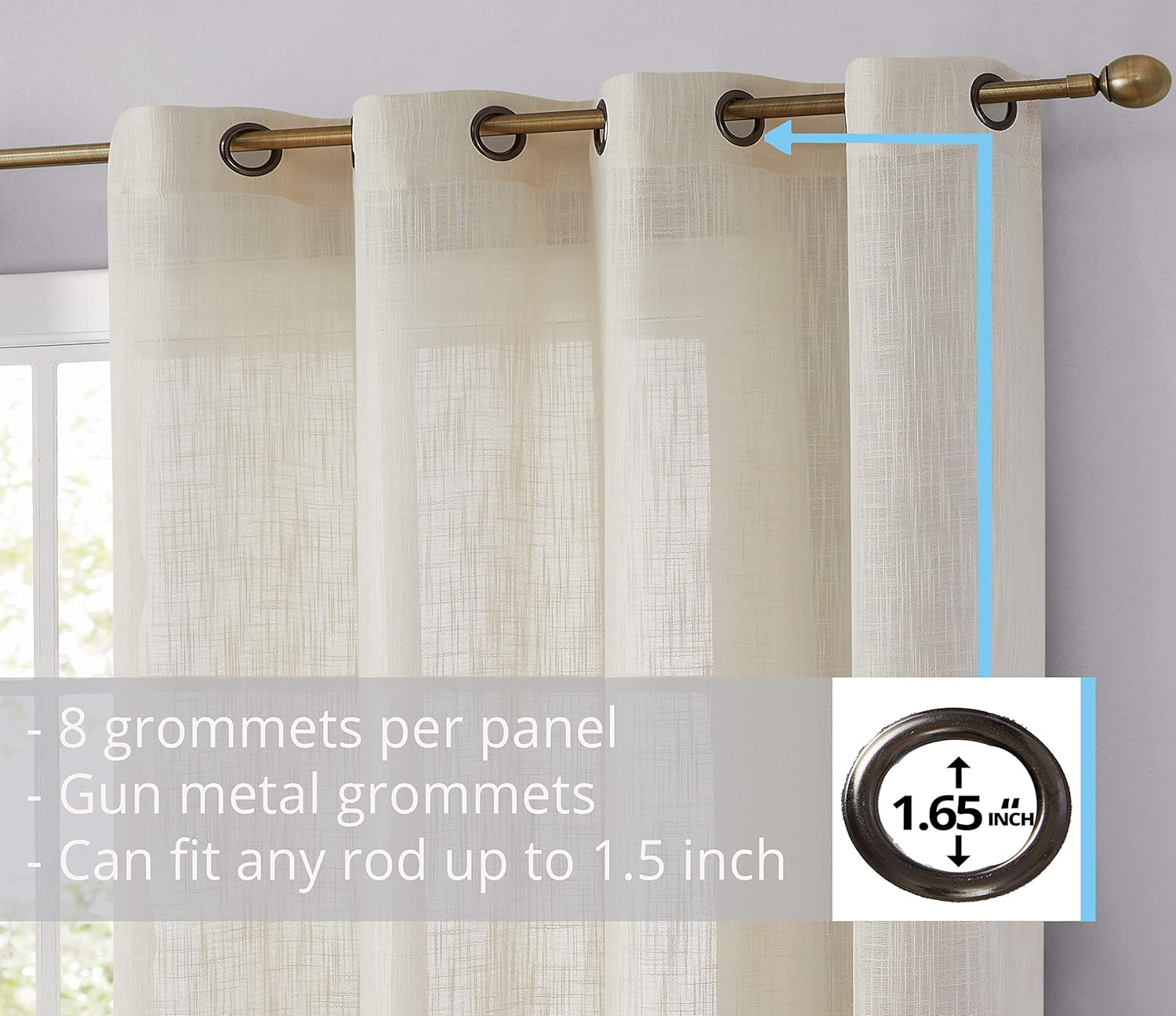 HLC.ME Cortinas de lino sintético con textura semitransparentes que mantienen la privacidad y filtran la luz solar, con ojales, cortinas cortas y