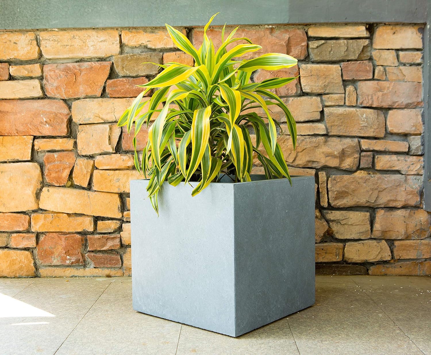 10″ W cuadrado gris pizarra ligero hormigónfibra de vidrio interior al aire libre elegante plantador moderno