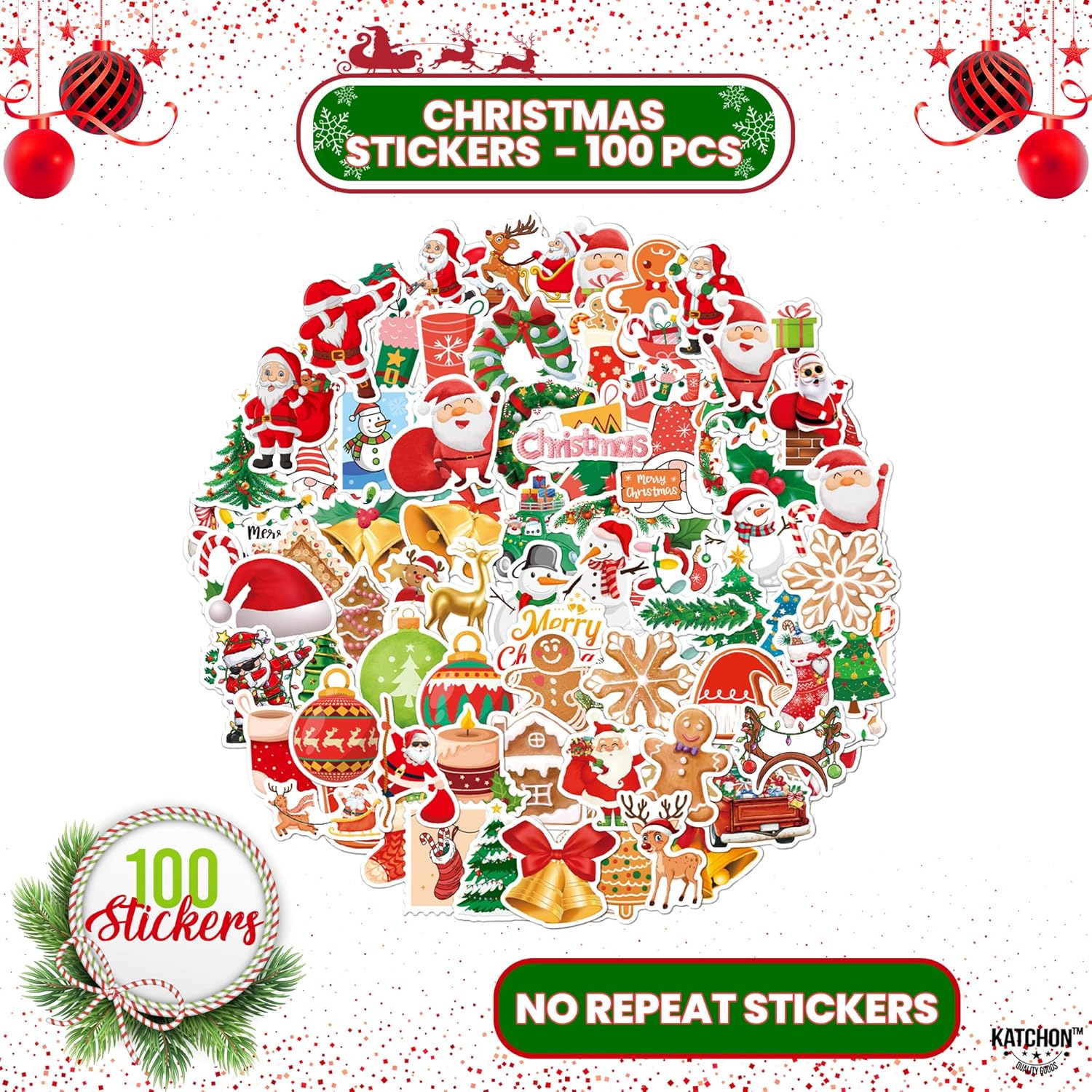 KatchOn, Calcomanías de Navidad para niños, 100 piezas, calcomanías de vinilo de Navidad para niños, calcomanías de Navidad para manualidades,