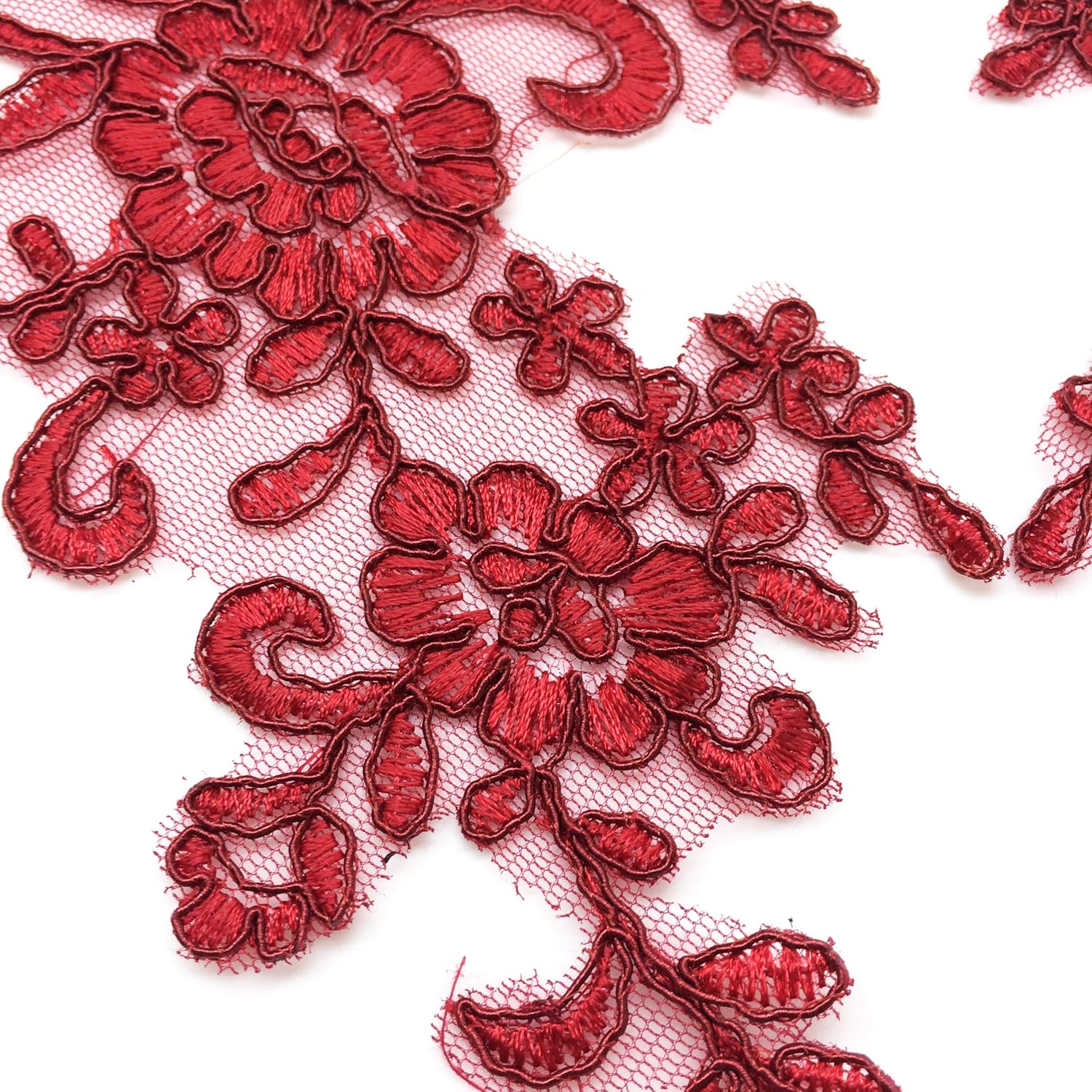 PEPPERLONELY 1 par de parches de tela de encaje fino bordados adornos apliques decoración de vestido, rojo vino, 10 x 6 pulgadas
