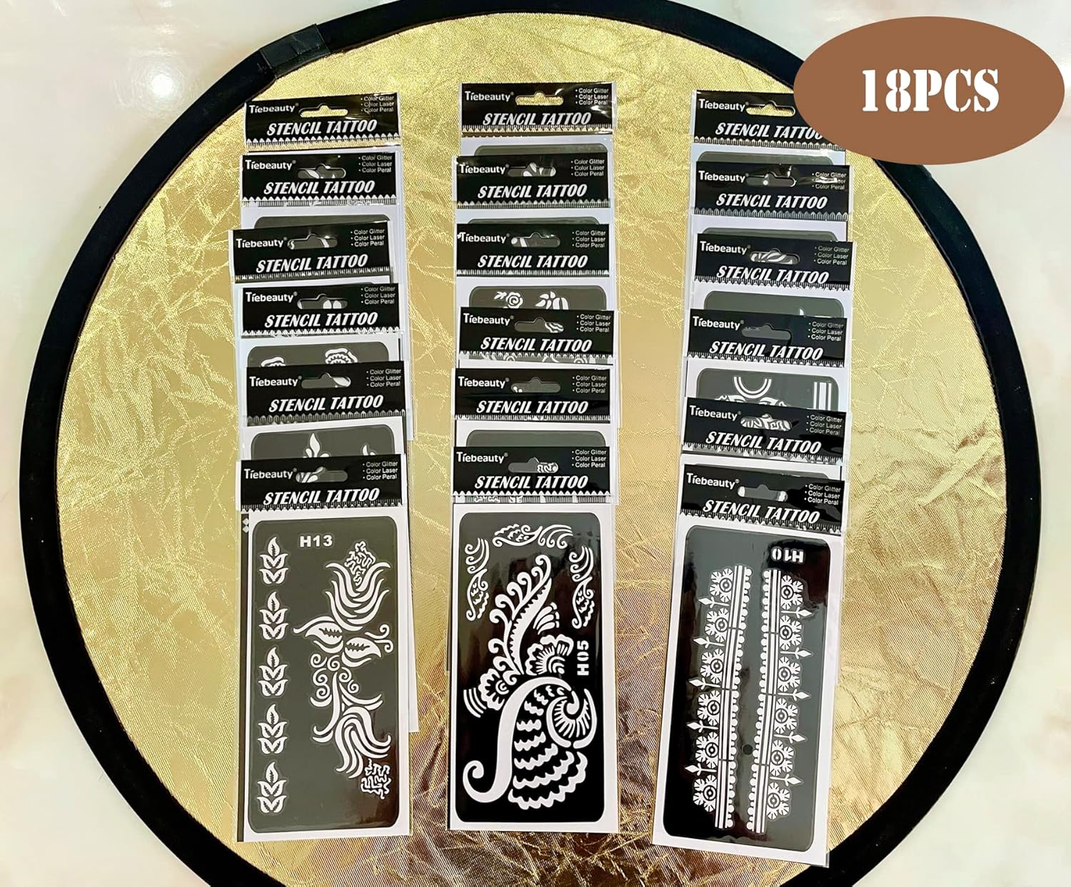 Plantillas de tatuaje de henna de 18 hojas para manos, plantillas temporales de tatuaje con purpurina, kit de calcomanías de tatuaje de henna india