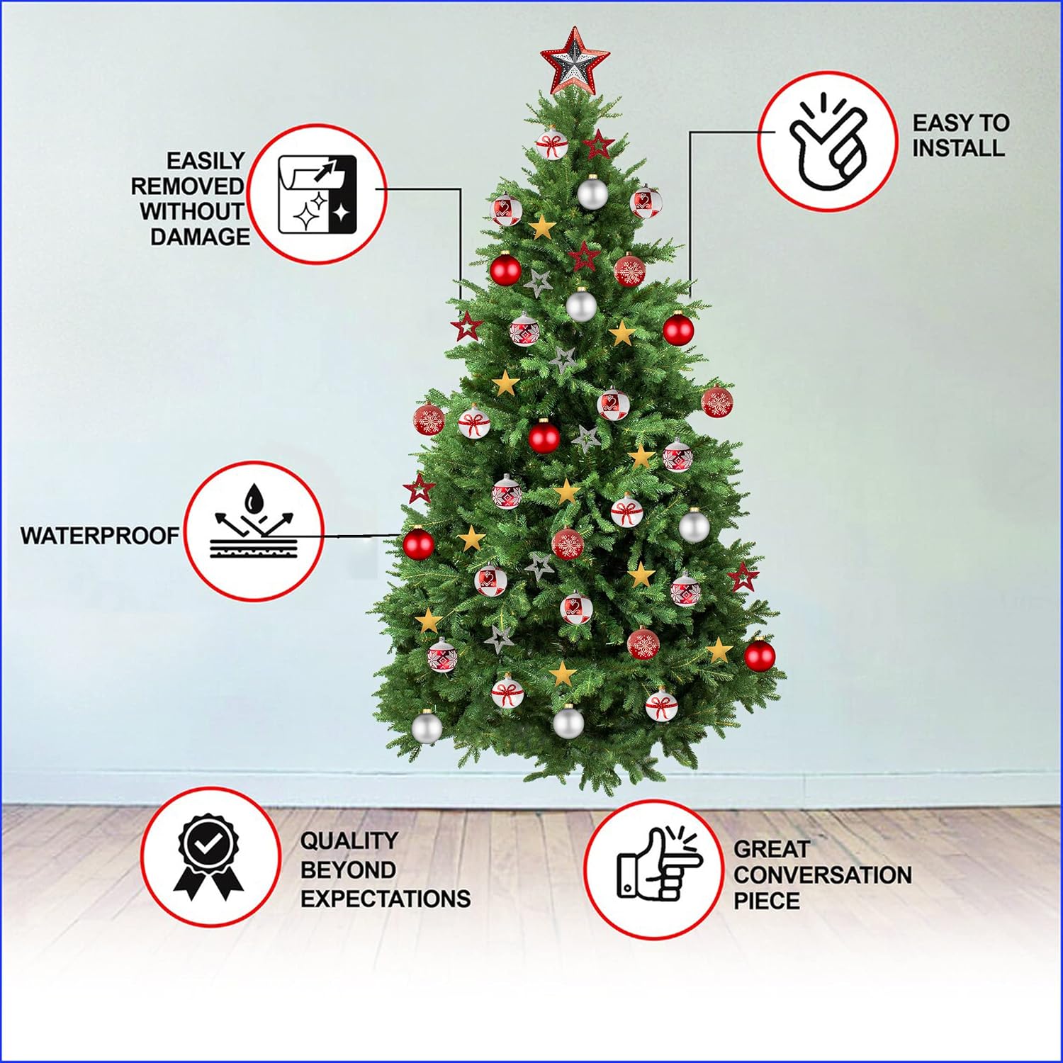 Vinilo adhesivo para pared de árbol de Navidad, adornos de pino grande, decoración para sala de estar, habitación de los niños, decoración mural de