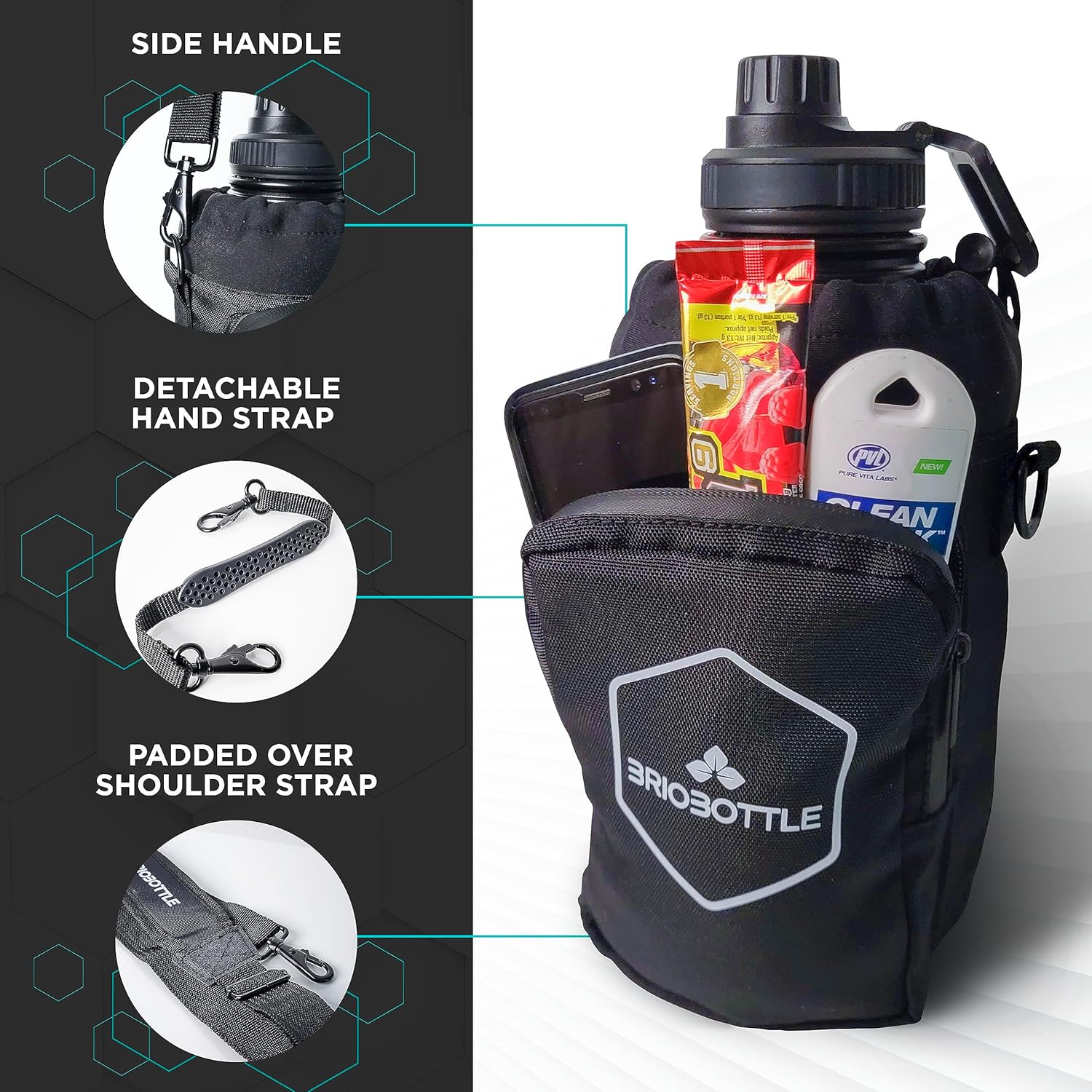 Correa para botella de agua – Bolsa de transporte para BrioBottle  de 64 oz – Correa de mano desmontable – Accesorios deportivos para senderismo,