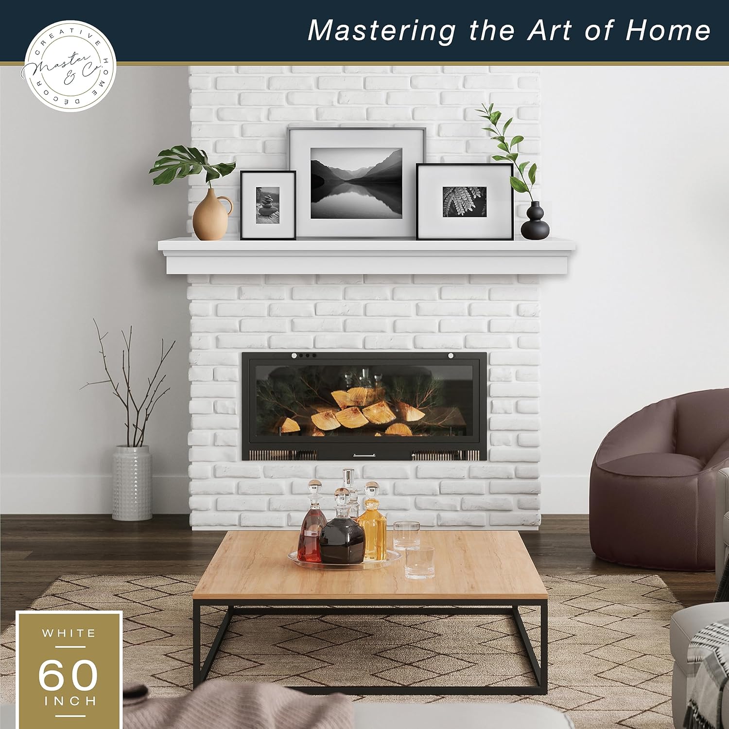 Master & Co. – Repisa flotante clásica para chimenea, estantes flotantes largos para decoración de pared, 60 pulgadas, color blanco
