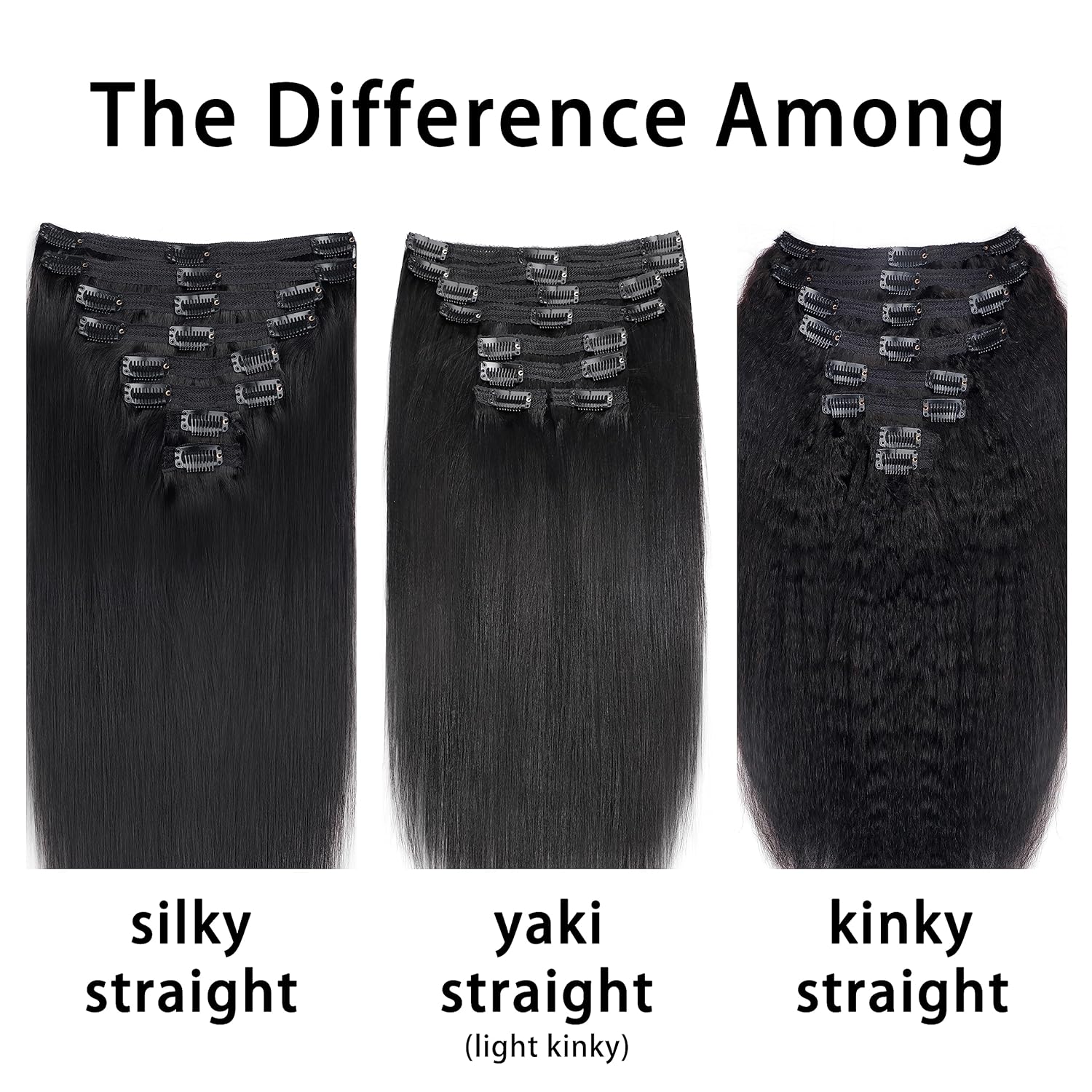 Mihugass Yaki – Extensiones de cabello lacio con clip para mujeres negras, 100% sin procesar, cabello virgen brasileño con clip para cabeza