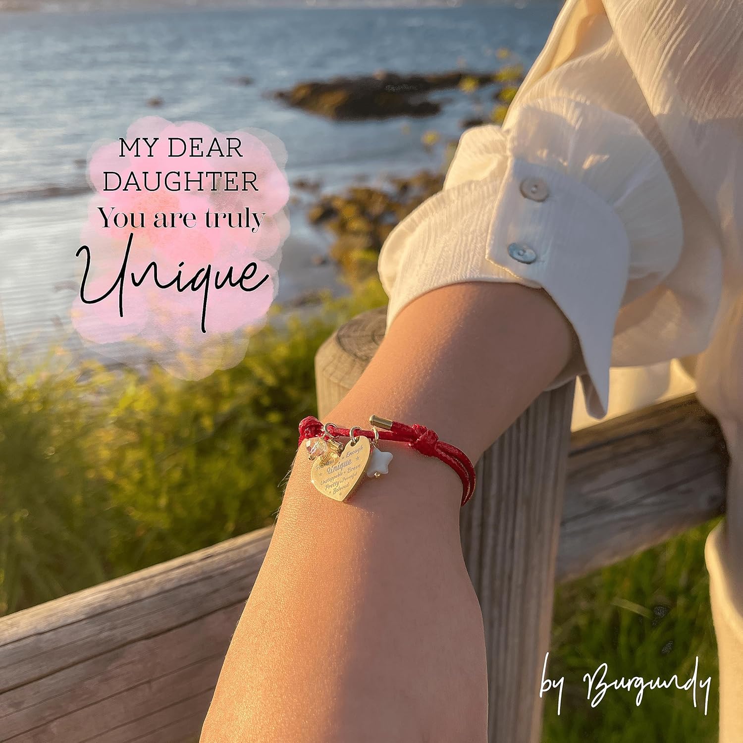 Daughter Bracelet Inspirational Bracelets for Women Motivational Bracelet Red String Bracelet Heart Pendant with Inspiring Words  Self Love Bracelet