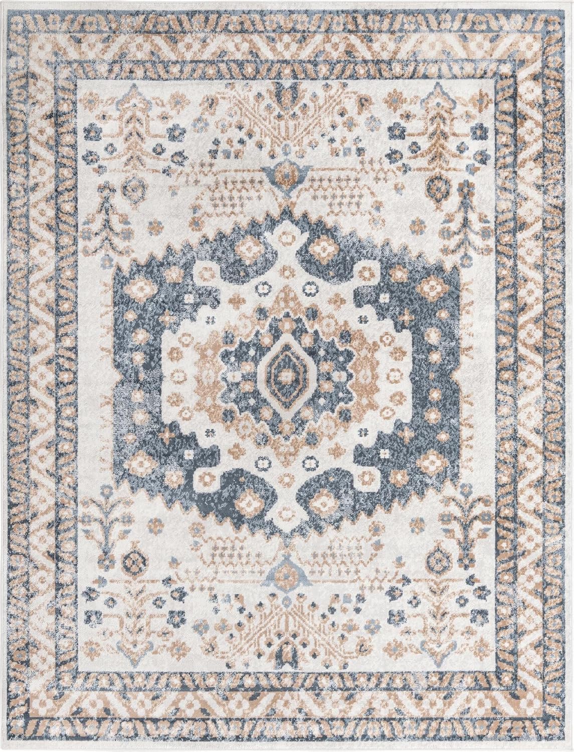 Unique Loom Oxford Collection – Alfombra Sheldonian (8 x 10 pies, rectangular, cremaazul marino)