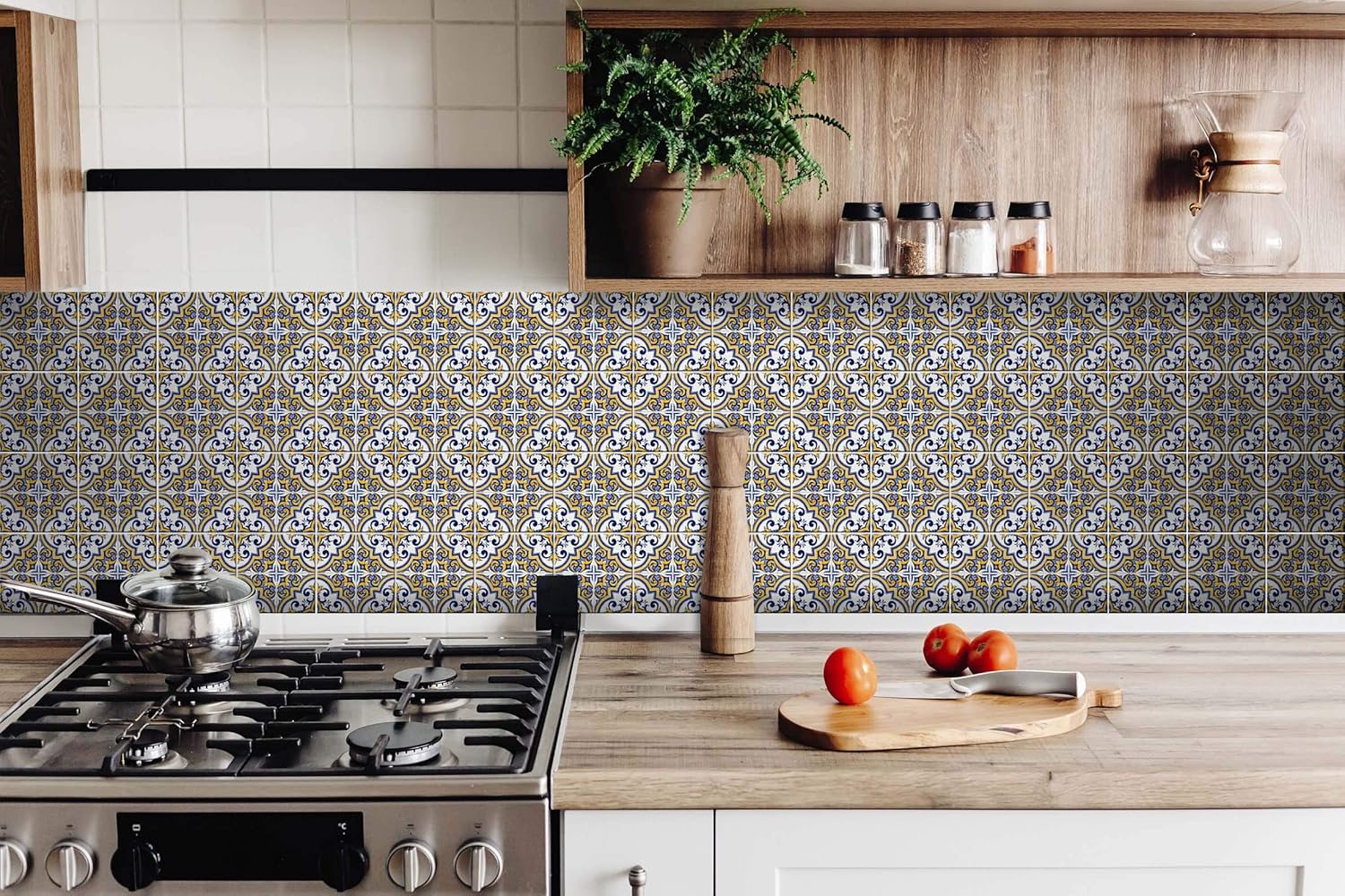 Adhesivos para azulejos Mi Alma, 24 unidades, Talavera, plantillas de pared, calcomanías para despegar y pegar, fácil aplicación, ideal para baño,
