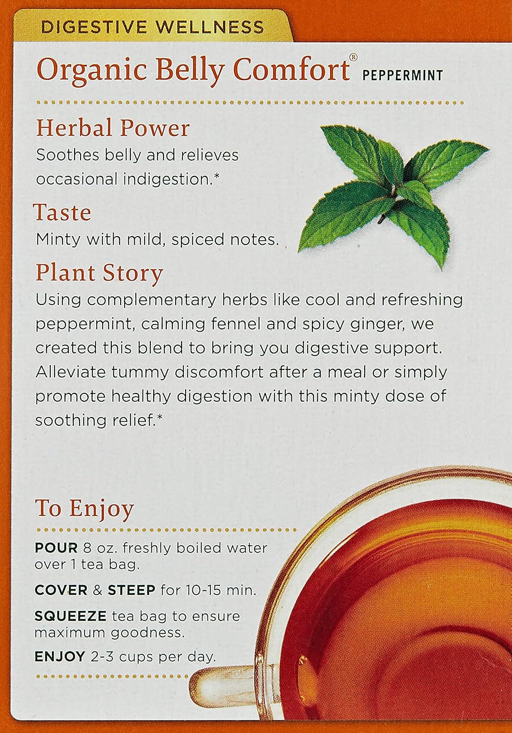 Traditional Medicinals Organic Belly Comfort – Té de hierbas de menta, promueve una digestión saludable (paquete de 3)  16 bolsas de té
