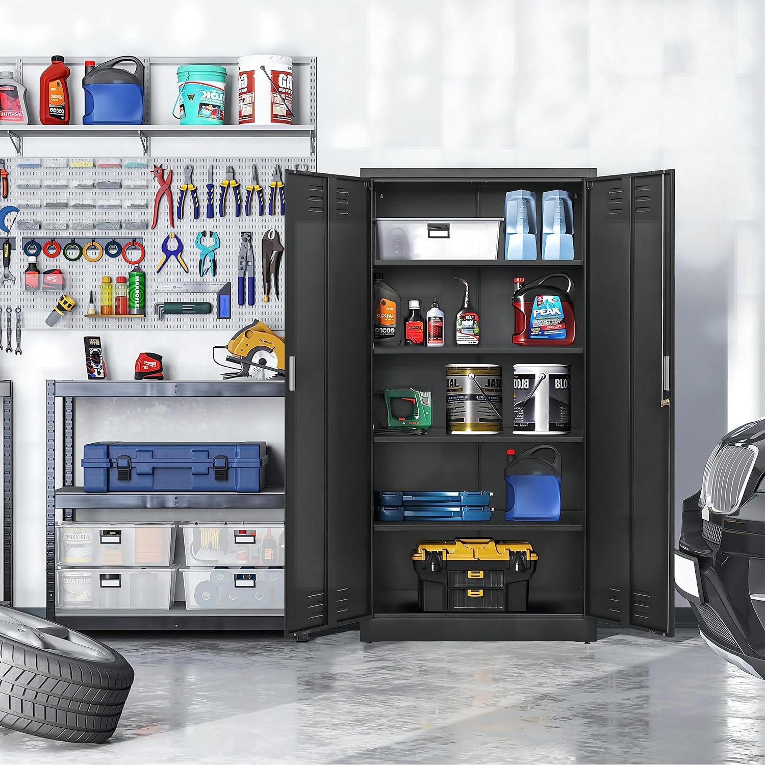 TaskStorz Armario de almacenamiento de metal de 71 pulgadas con puertas de bloqueo y estantes ajustables, gabinete SnapIt de acero, gabinete de
