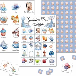 KFNER Juego de bingo de té de jardín, tarjeta de bingo para fiesta de té, juego de bingo para 24 jugadores, actividades en interiores y exteriores, KFNER Juego de bingo de té de jardín, tarjeta de bingo para fiesta de té, juego de bingo para 24 jugadores, actividades en interiores y exteriores,