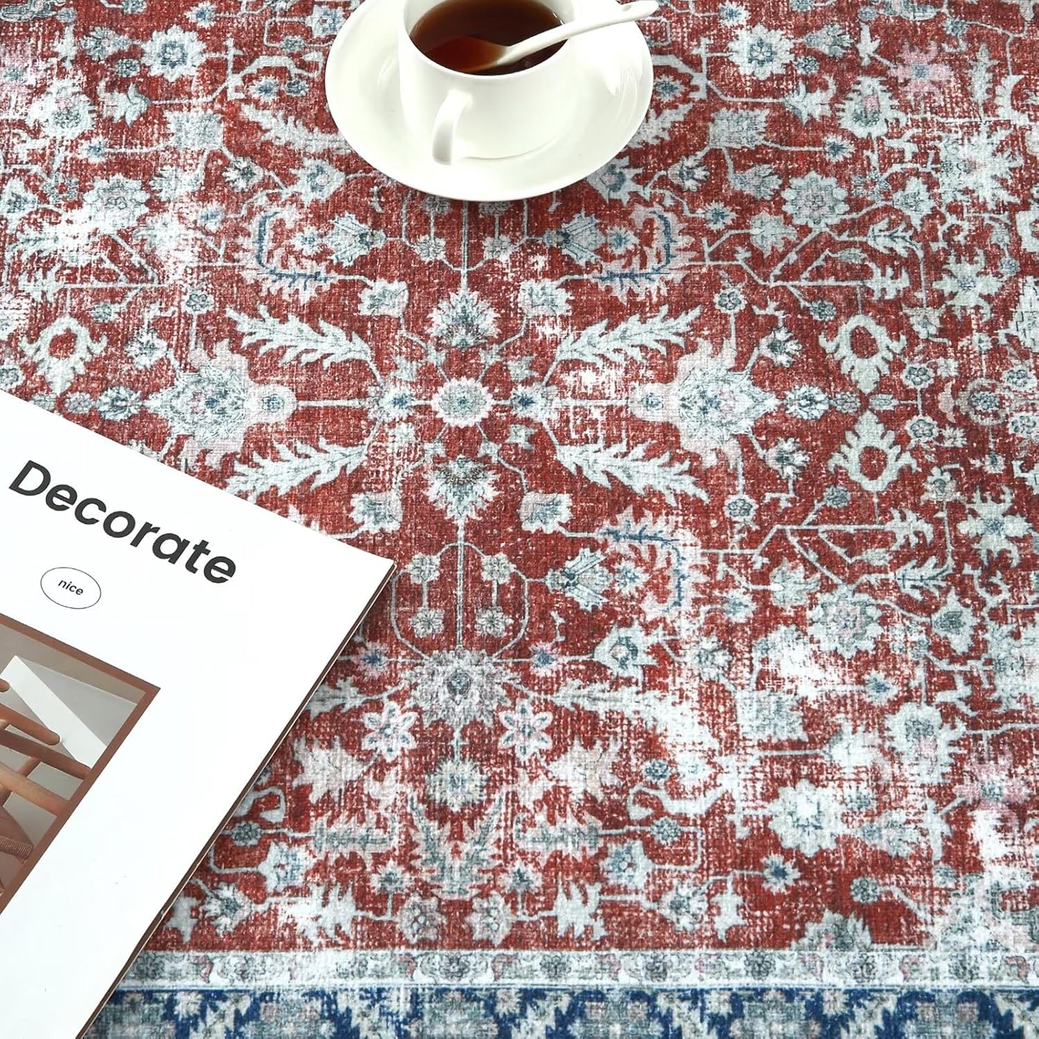 GAOMON Alfombra de área para sala de estar, 9 x 12, lavable a máquina, oriental persa para dormitorio, alfombra vintage con estampado floral