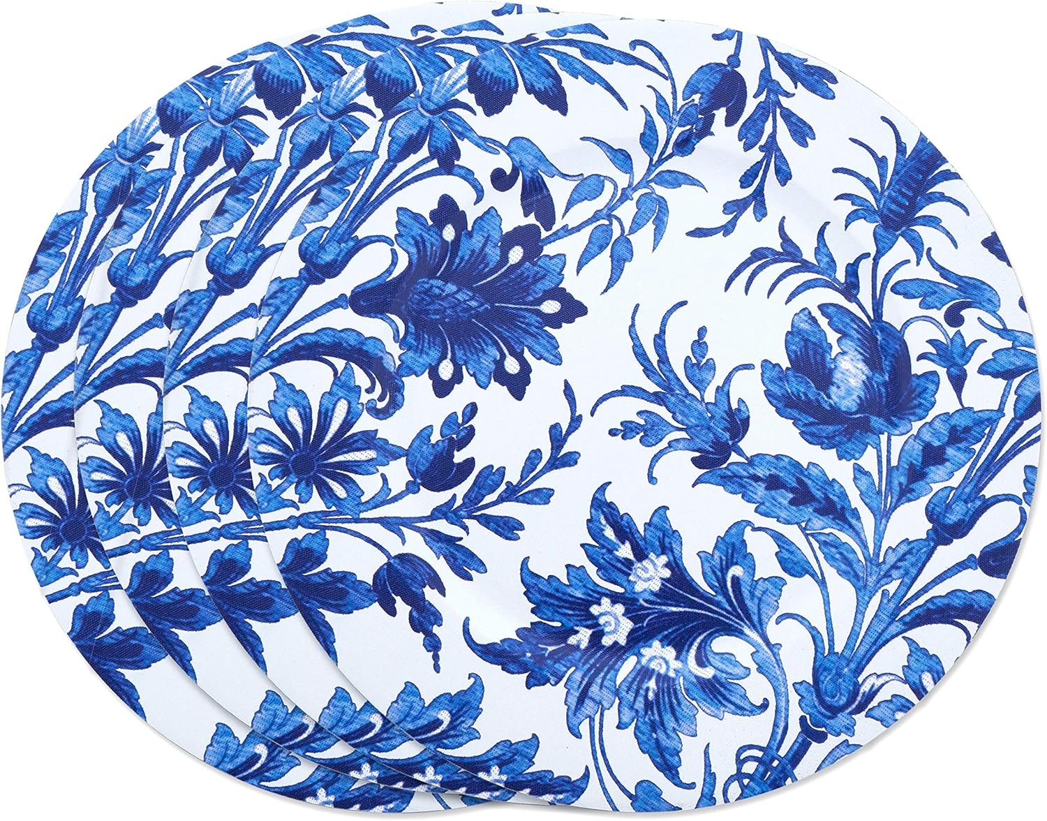 Misc Plato de carga decorativo con estampado floral de estilo francés, juego de 4 piezas de plástico tradicionales azules