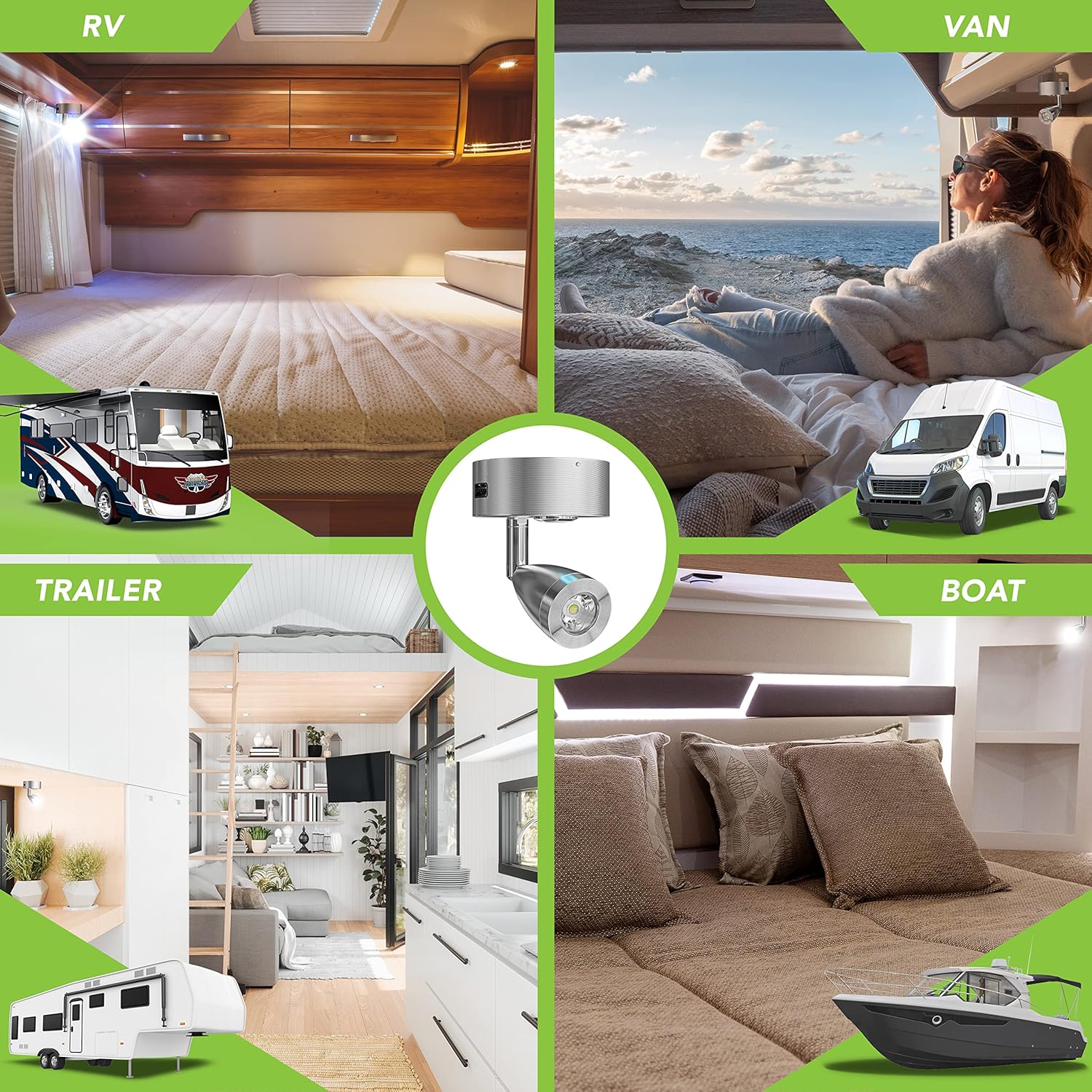 Leisure LED Luz de lectura de 4 pulgadas y 12 V RV con atenuación táctil LED ajustable para remolque, autocaravana, foco de iluminación interior,