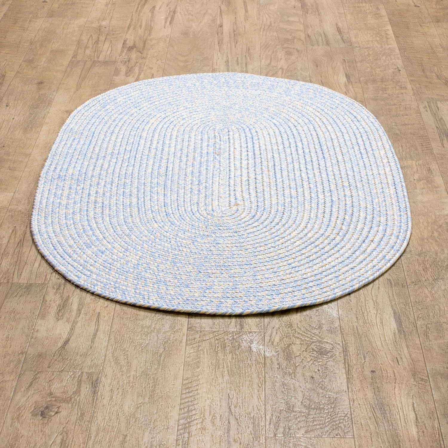 Super Area Rugs Alfombra trenzada azul para sala de estar, alfombra trenzada lavable, alfombra de campo francés para sala de estar, ovalada, 5 x 8
