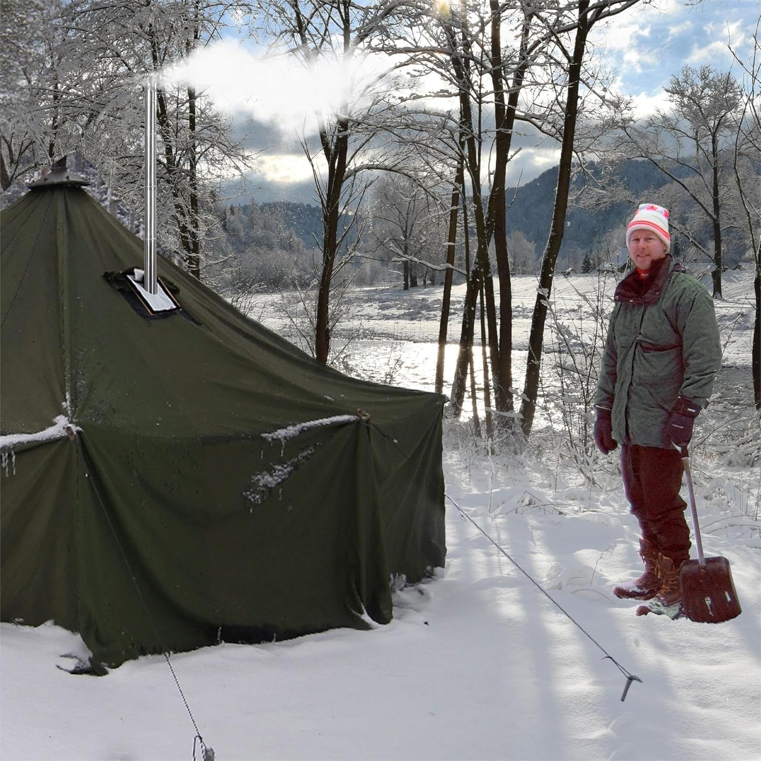 Estufa de leña portátil de acero inoxidable para exteriores, estufa de calefacción de gran tamaño de 22 pulgadas para tienda de campaña, camping,