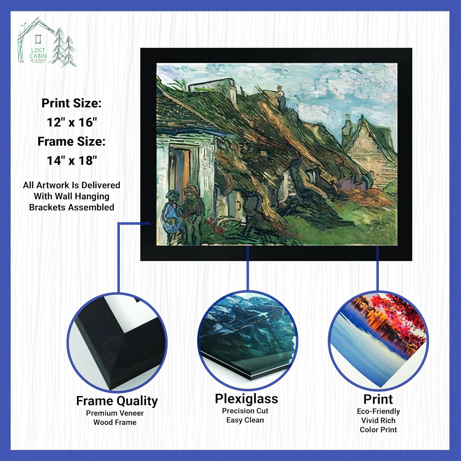 Cabaña perdida con paja arenisca cabañas en Chaponval 2 por Leonardo Da Vinci  Impresión en marco plano negro  Reproducción de pintura de obra fina