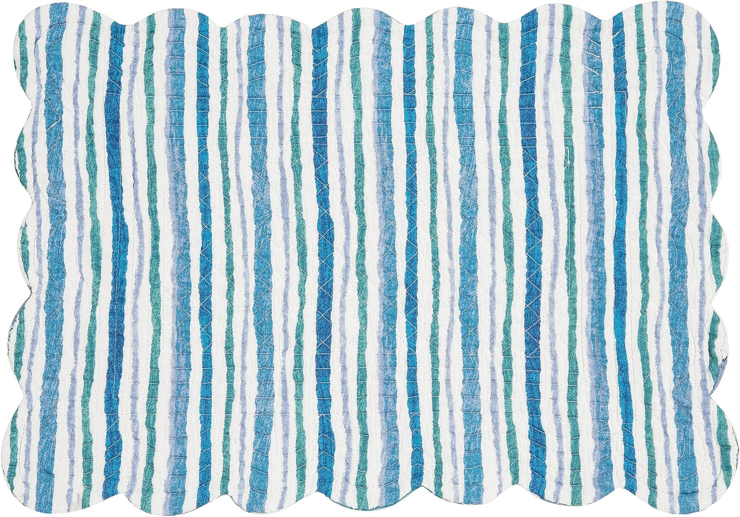 C&F Home Turtle Bay – Juego de 6 manteles individuales rectangulares acolchados y reversibles, color blanco, azul, verde azulado, playa, costero,