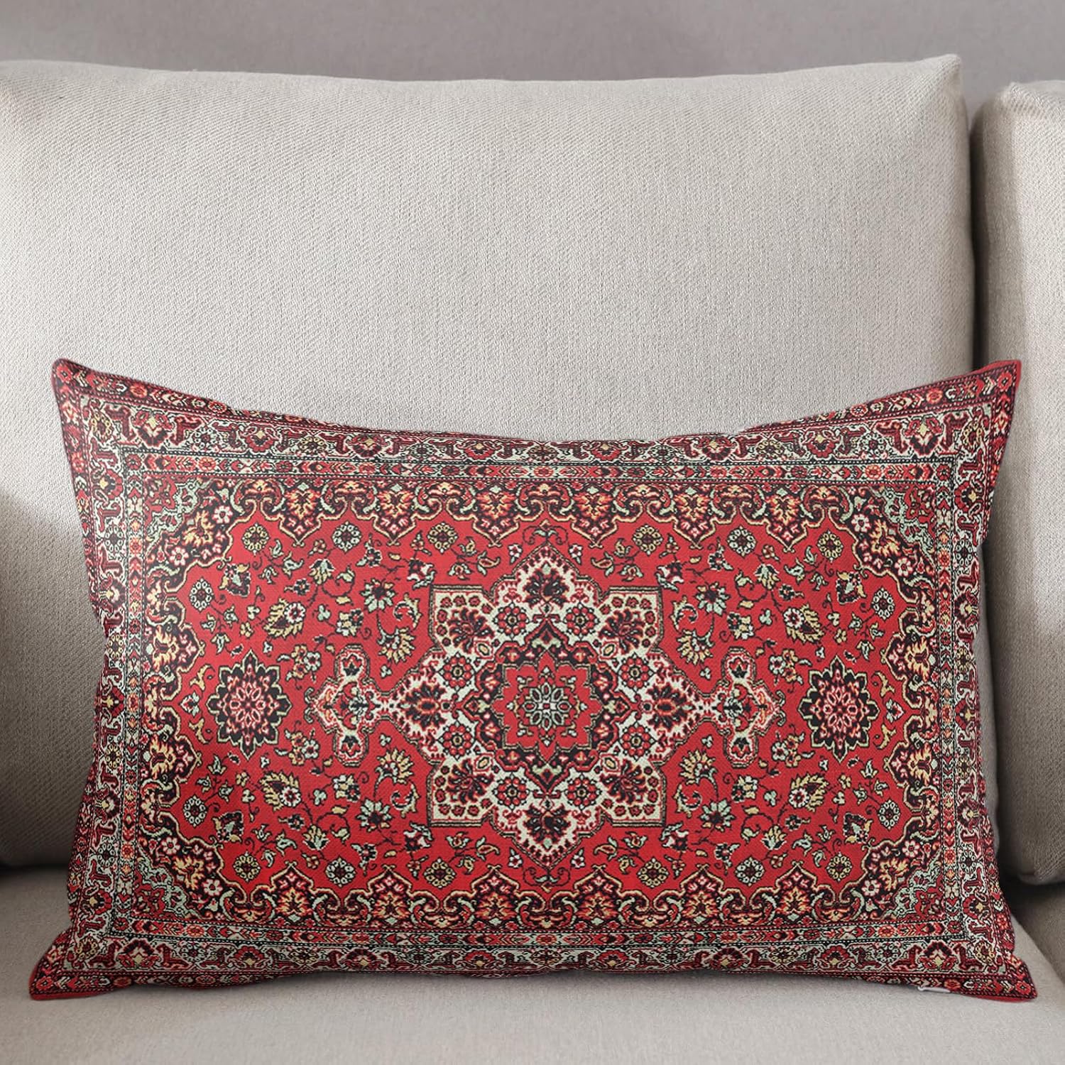 Fundas de almohada decorativas bohemias rojas persas, fundas de cojín suaves y acogedoras para sofá, automóvil, dormitorio, rectangular, 16 x 24