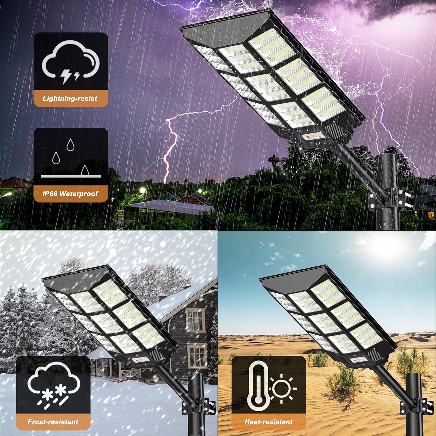ASCAKE Luces solares de calle, 1458 LED de 3200 W, sensor de movimiento, luces solares para exteriores con control remoto, luces solares de