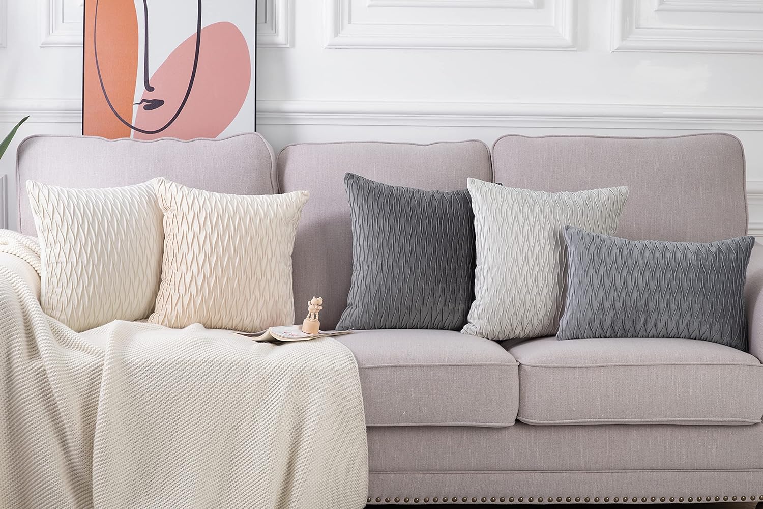 MADIZZ Juego de 2 fundas de almohada decorativas de terciopelo súper suave con textura y estilo europeo lujoso, fundas estilo europeo para sofá y