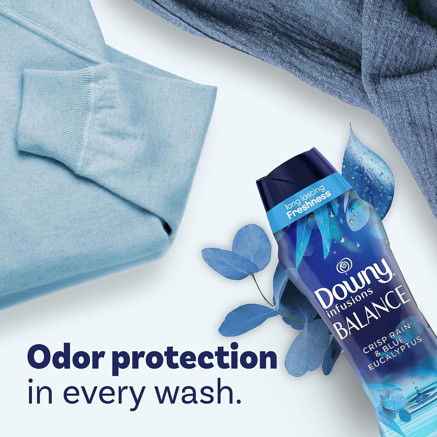 Downy Infusiones – Cuentas potenciadoras de aroma para lavar, equilibrar, lluvia crujiente y eucalipto azul, 18.2 onzas