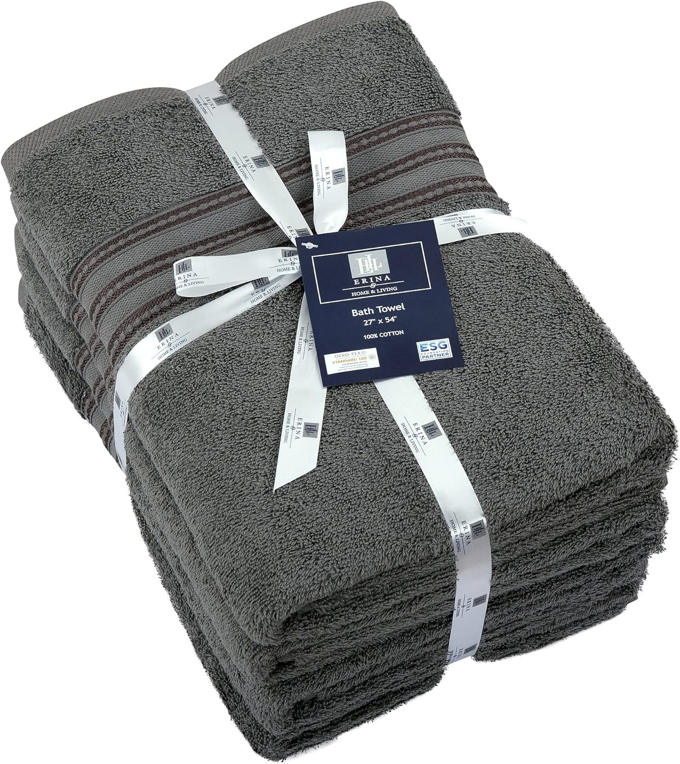ERINA Juego de 4 toallas de baño de algodón de lujo pesadas GSM de 27 x 54 pulgadas, 100% algodón peinado hilado en anillo altamente absorbentes,