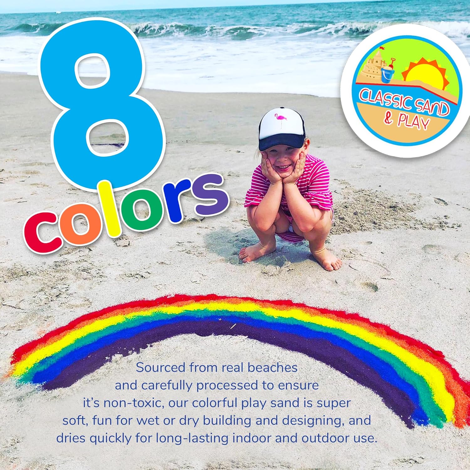 Arena clásica de juego de color arcoíris Sand and Play, bolsa de 20 libras, natural y no tóxica, divertida húmeda y seca en interiores y exteriores,