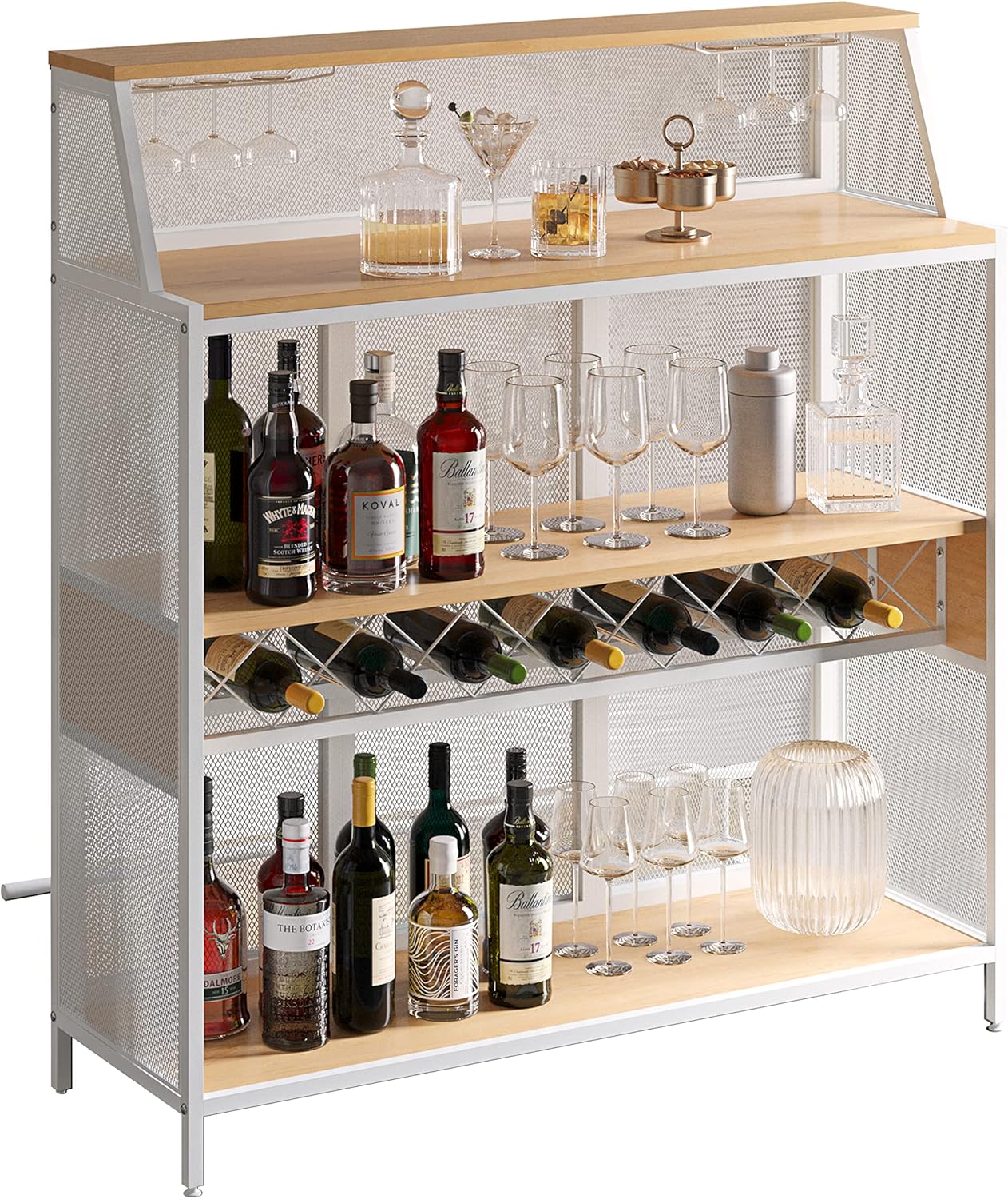 REHOOPEX Armario de bar, barra industrial de 4 niveles de 51 pulgadas, gabinete de licor de granja con reposapiés, gabinete de bar de madera,