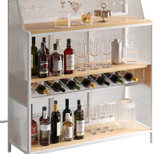 REHOOPEX Armario de bar, barra industrial de 4 niveles de 51 pulgadas, gabinete de licor de granja con reposapiés, gabinete de bar de madera, REHOOPEX Armario de bar, barra industrial de 4 niveles de 51 pulgadas, gabinete de licor de granja con reposapiés, gabinete de bar de madera,