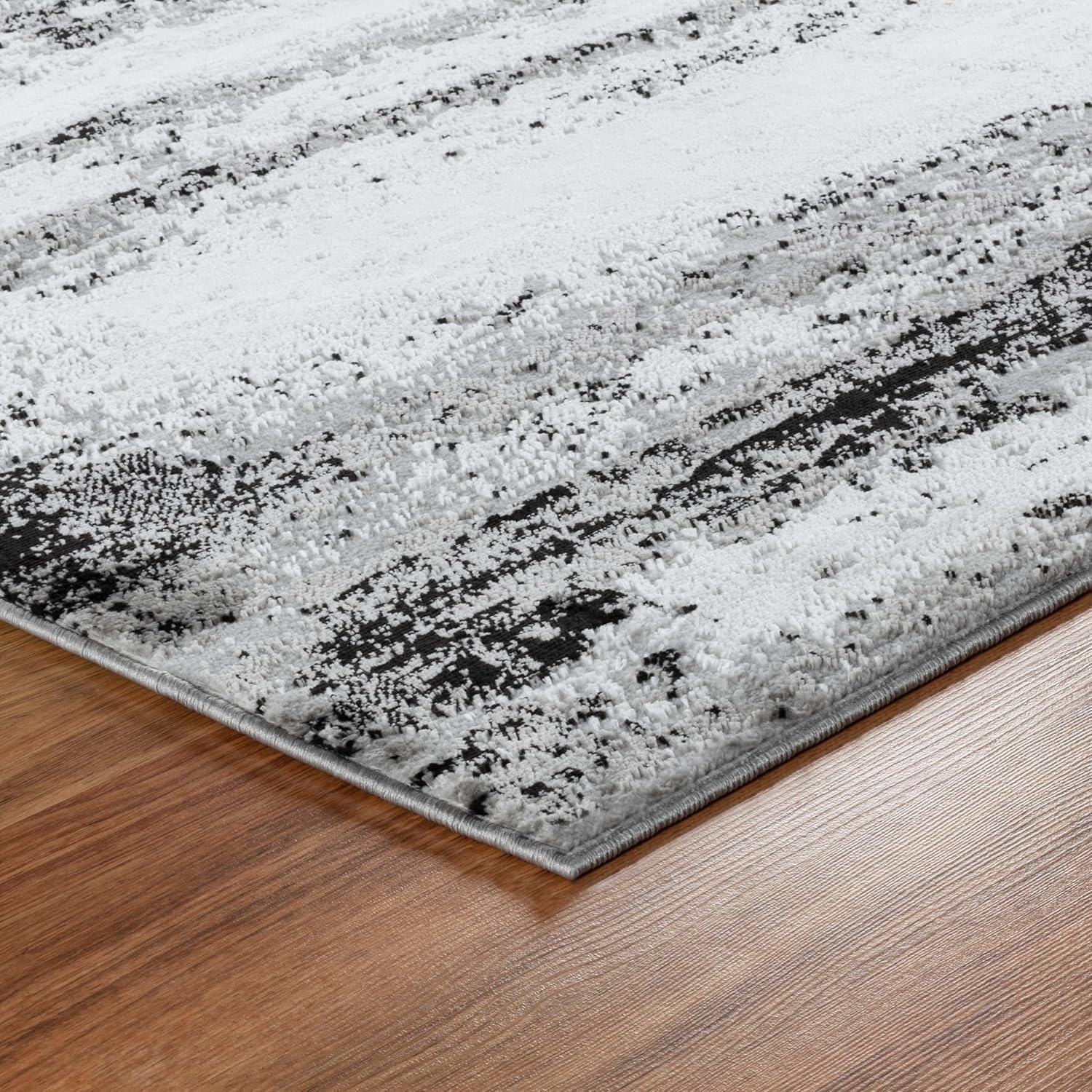 GLORY RUGS Alfombra abstracta moderna gris y negra que se desvanece suave para sala de estar, dormitorio, hogar y oficina