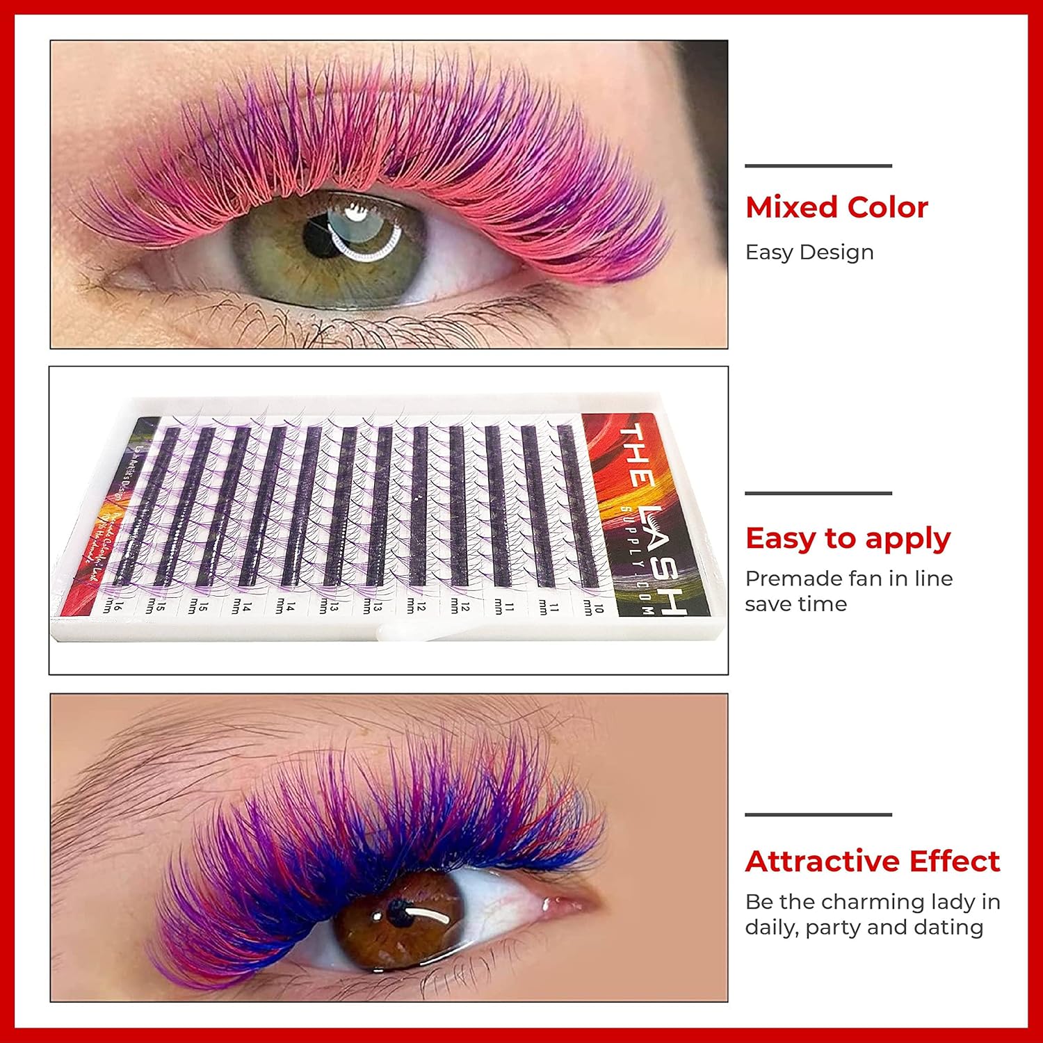 THE LASH SUPPLY 120 abanicos de Halloween, extensiones de pestañas de color prefabricadas 6D, rizo CC, longitud de mezcla de 0.39 a 0.63 pulgadas,
