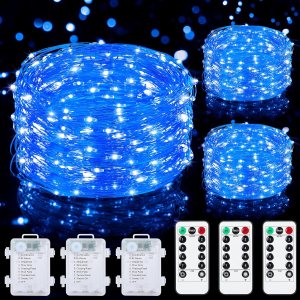 Mlambert Paquete de 3 tiras de luces de hadas de 33 pies, funciona con pilas con control remoto y temporizador, 100 LED regulables, impermeables, Mlambert Paquete de 3 tiras de luces de hadas de 33 pies, funciona con pilas con control remoto y temporizador, 100 LED regulables, impermeables,
