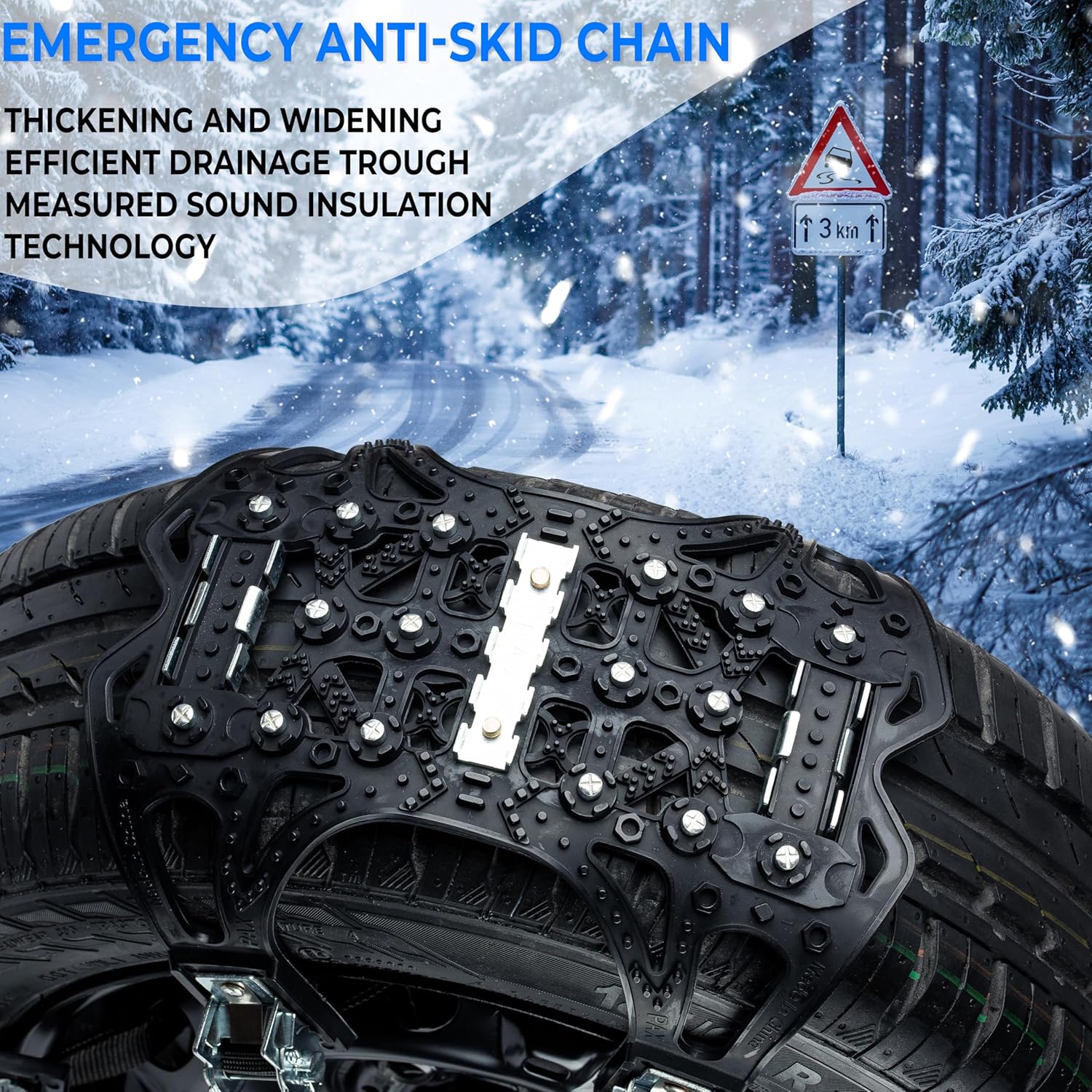 Zone Tech – Cadenas de nieve para automóvil, paquete de 6 unidades, color negro, mejoradas, de alta calidad, fuertes y duraderas, antideslizantes,
