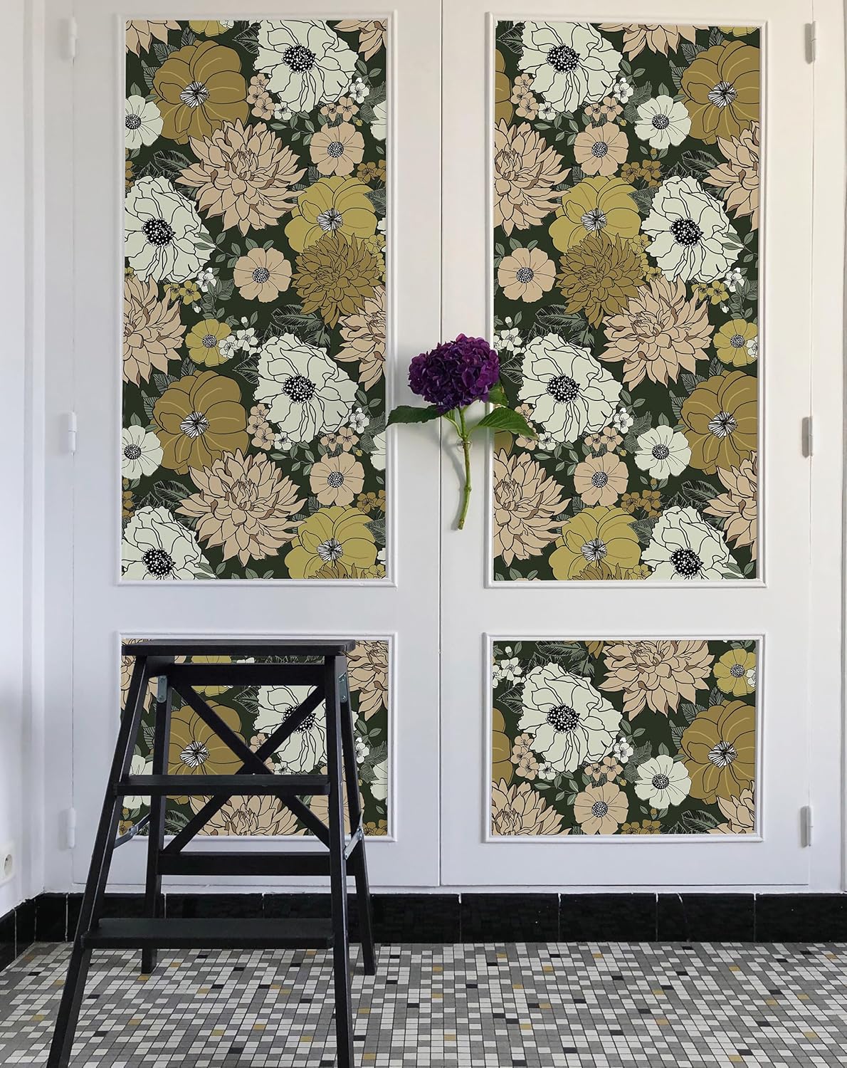 MelunMer Papel tapiz floral para despegar y pegar, papel de contacto bohemio con flores para gabinete, papel tapiz vintage, autoadhesivo, extraíble,