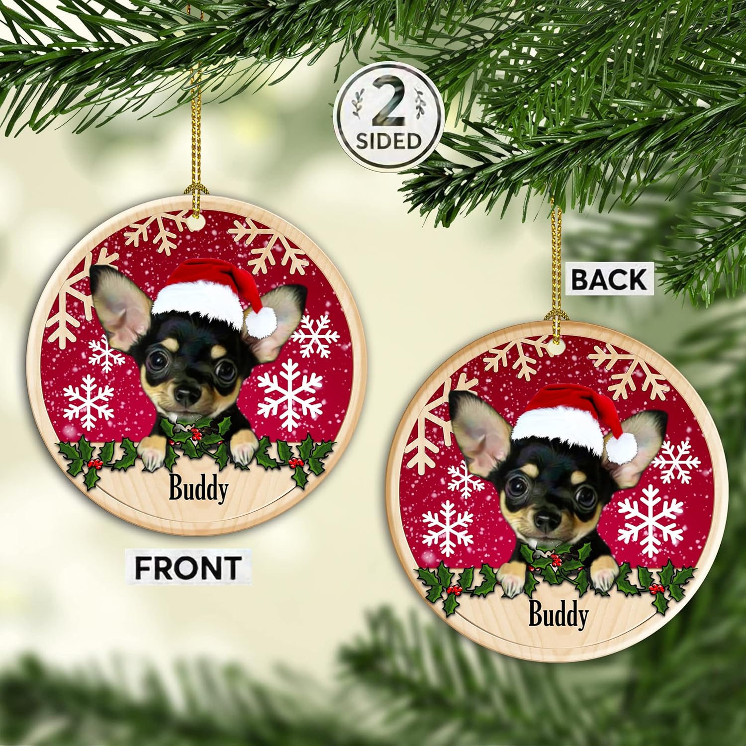 Adorno para árbol de Navidad de Chihuahua, adorno personalizado de cerámica de Chihuahua, adorno personalizable para árbol de Navidad de Chihuahua,