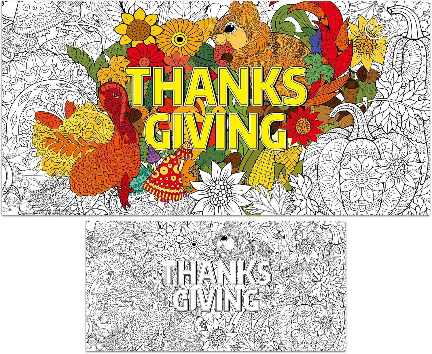 ZOIIWA Pósteres gigantes para colorear de mandala para niños y adultos, mantel de dibujo de Acción de Gracias, mandala, cosecha de otoño, calabazas,