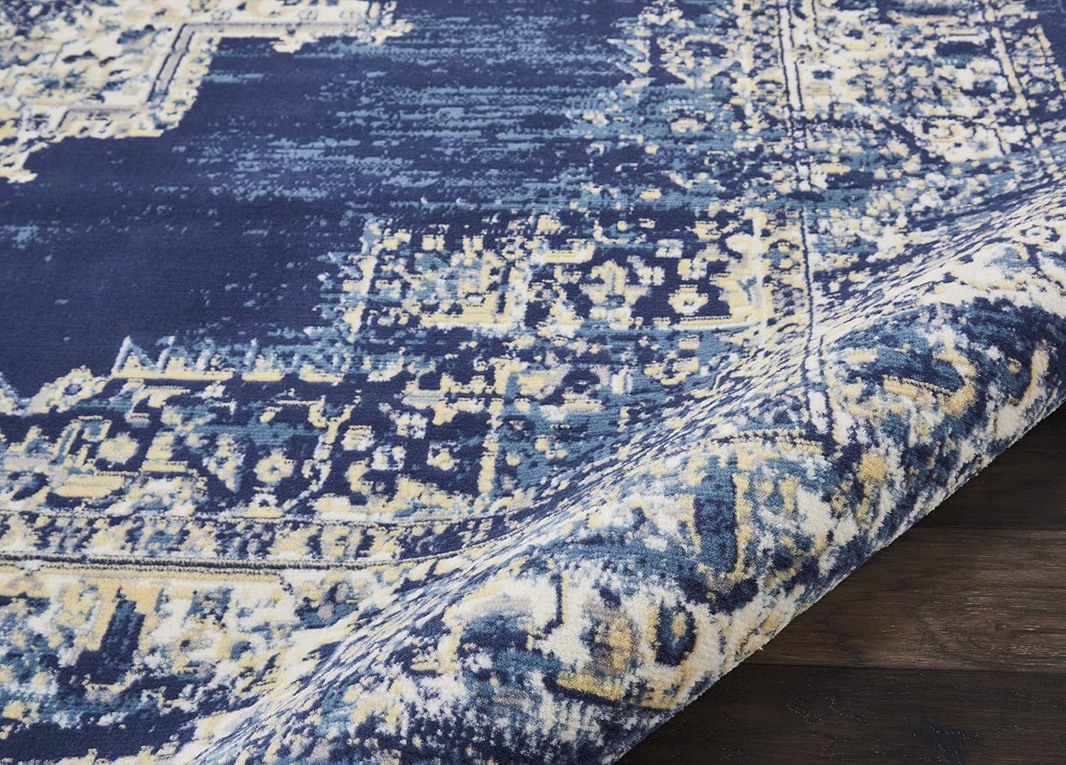 Nourison Grafix – Alfombra persa de 8 pies 6 pulgadas x 12 pies, azul marino, fácil de limpiar, no se desprenden hilos, para dormitorio, sala de