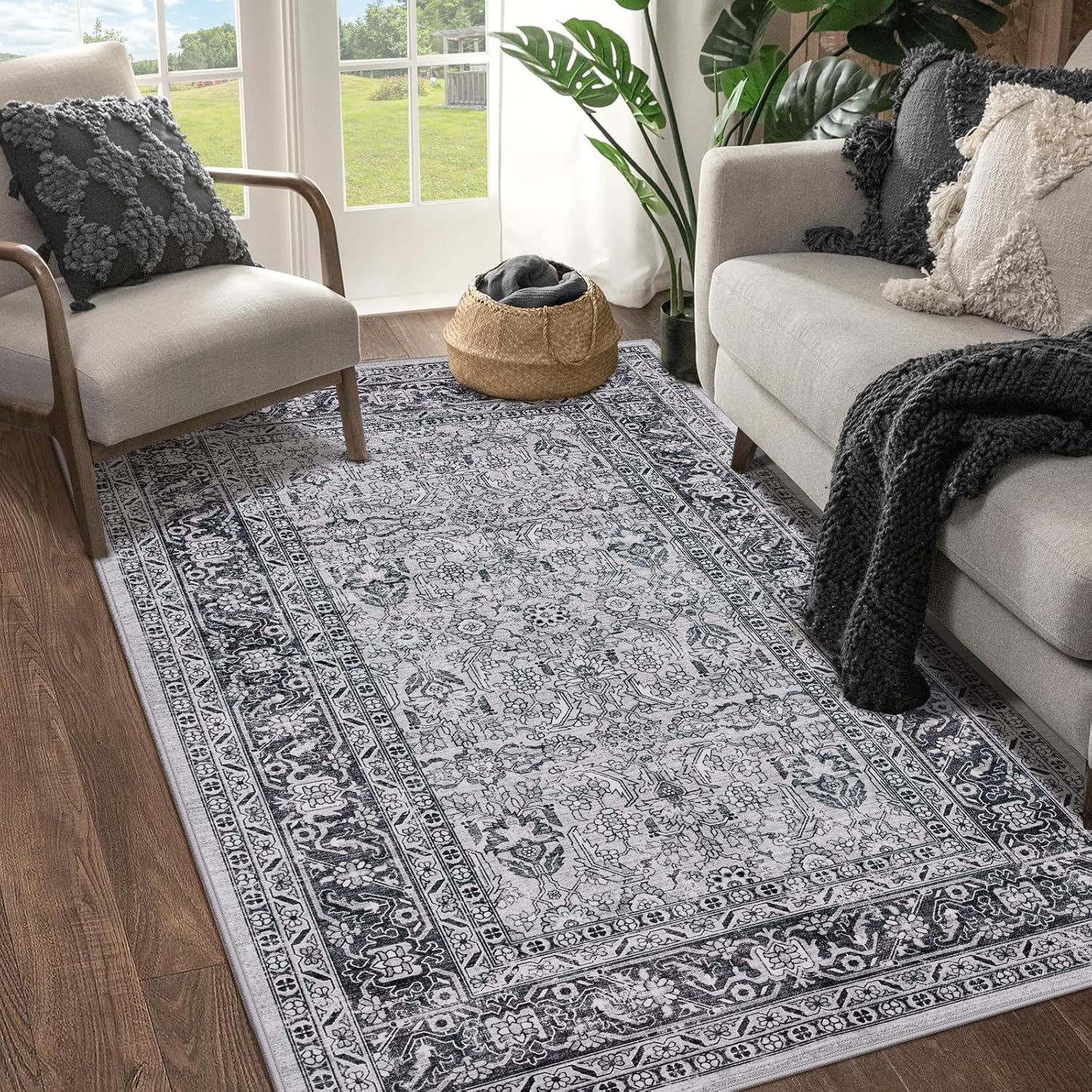 Alfombras de área para sala de estar y dormitorio alfombra de 3 x 5 lavable a máquina con respaldo antideslizante no desprende pelo resistente a las