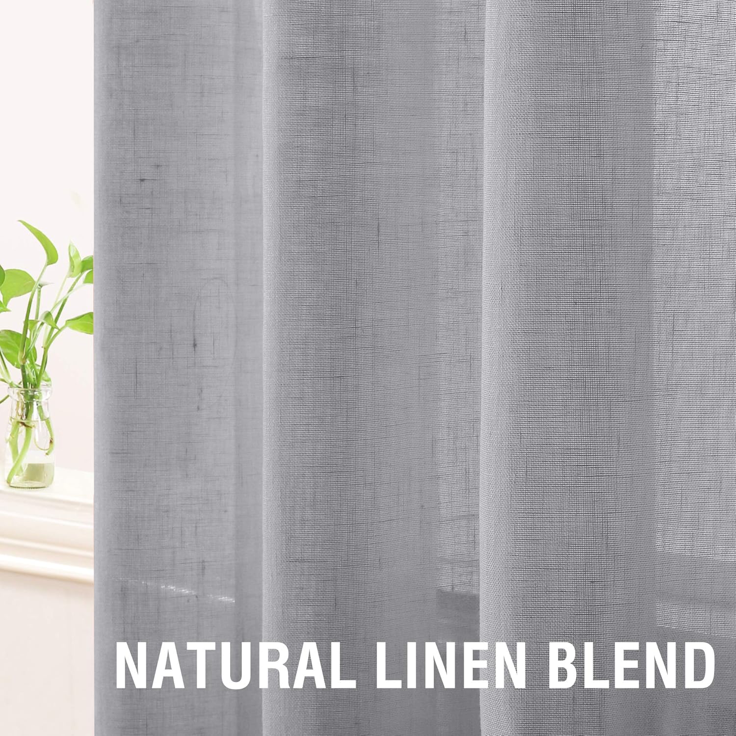 H.VERSAILTEX – Cortinas elegantes de mezcla de lino, protección de privacidad, 2 paneles de ventana con ojales plateados para dormitorio o sala de