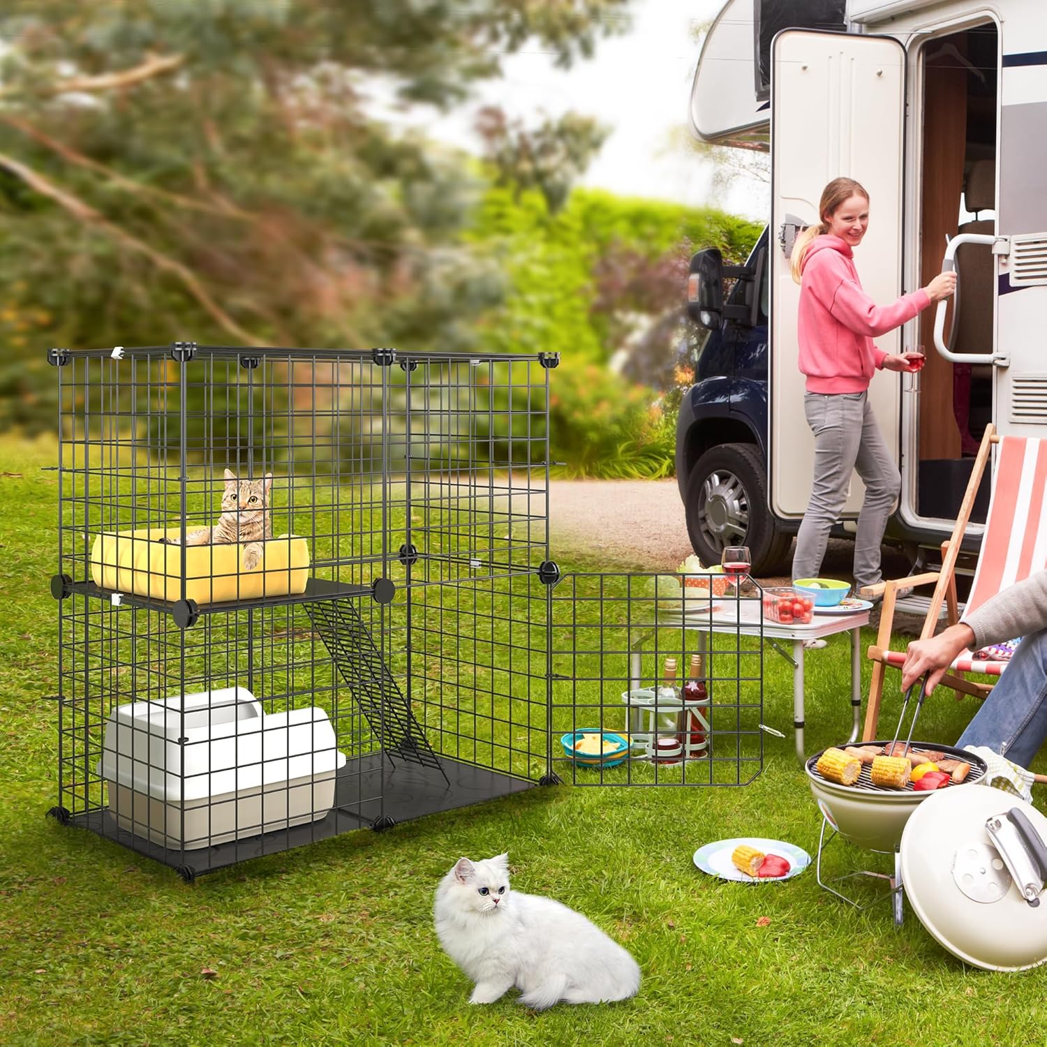 YITAHOME Jaula para gatos de 2 niveles para interiores, jaula para gatos al aire libre, jaula para hurones, corral de juegos para mascotas, perrera