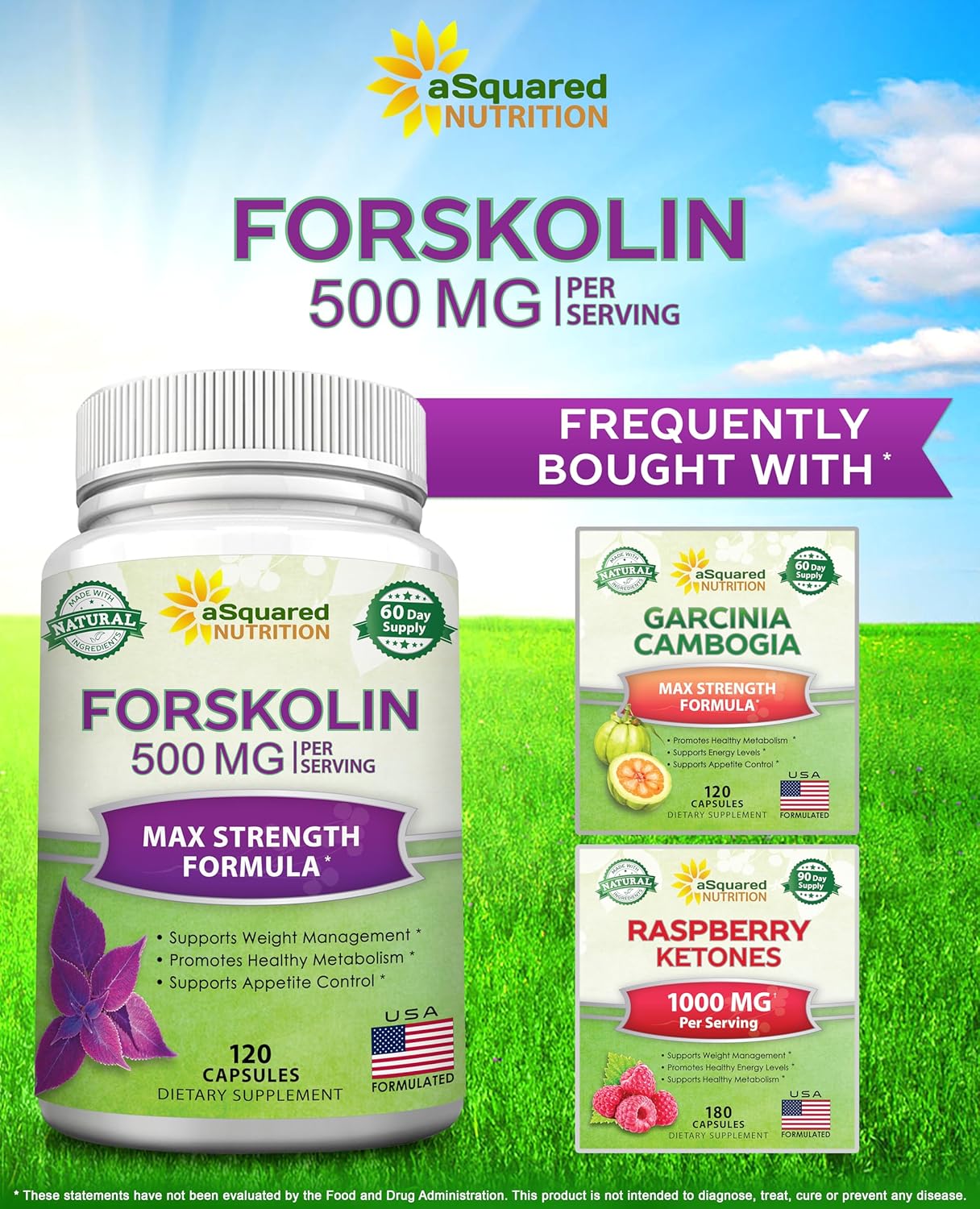 aSquared Nutrition Forskolin 500mg Max Strength -120 cápsulas, suplemento natural para combustible puro de pérdida de peso, píldoras de dieta Coleus