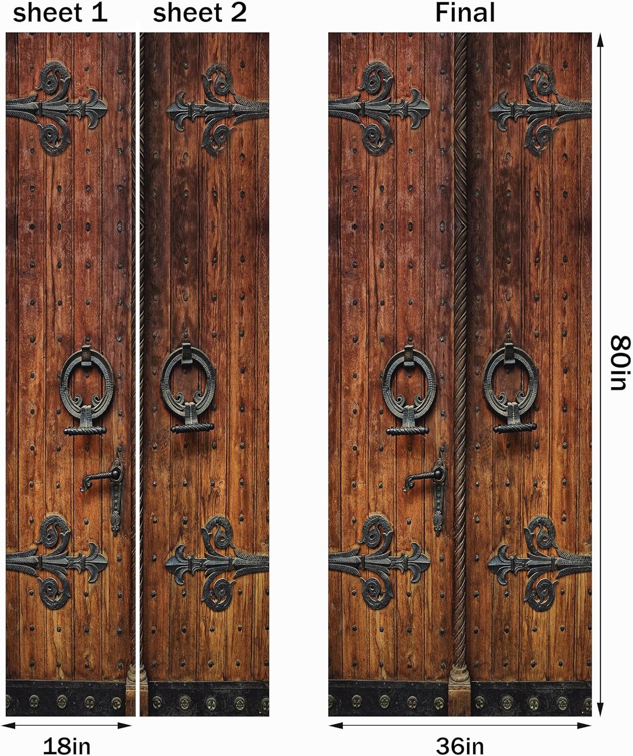 FLFK Calcomanía para puerta, retro, mural para despegar y pegar, tamaño combinado 36 x 80 pulgadas, dividido en 2 piezas