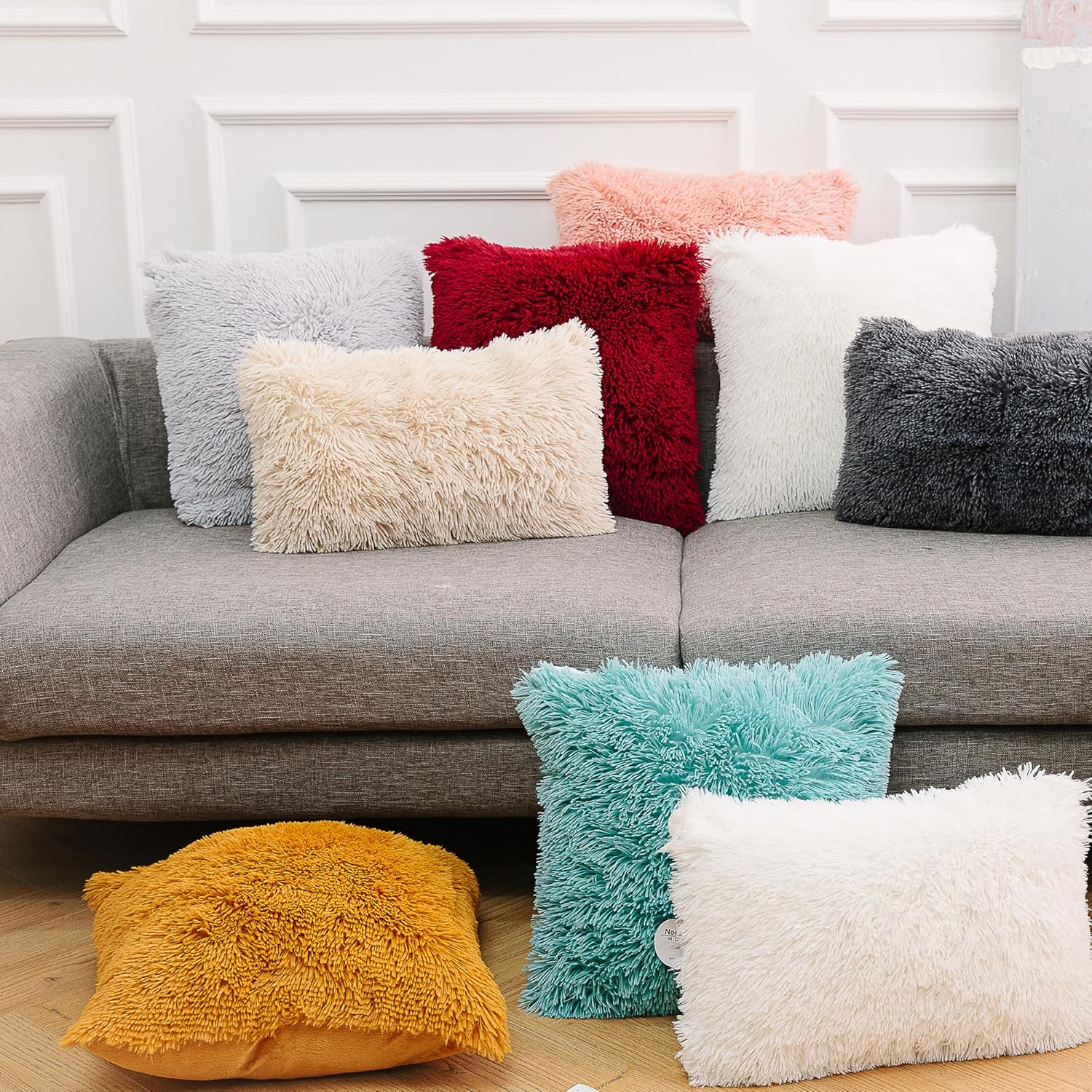 NordECO HOME Funda de cojín de forro polar de piel sintética suave de lujo, fundas de almohada decorativas, sin relleno de almohada