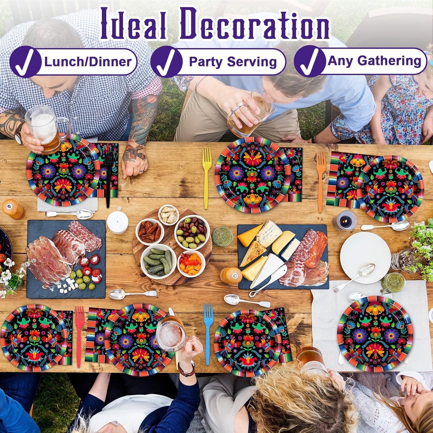 100 platos y servilletas para fiesta mexicana, suministros de fiesta del Cinco de Mayo, México, juego de vajilla para decoración de fiesta para el