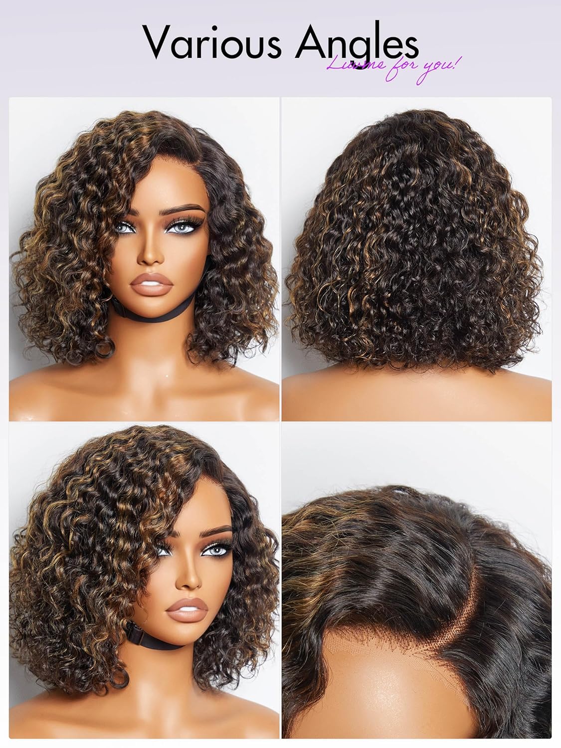 LUVME HAIR Pelucas de cabello humano rizado sin pegamento de 10 pulgadas, precortadas, precortadas, indetectable, encaje HD, peluca de cabello