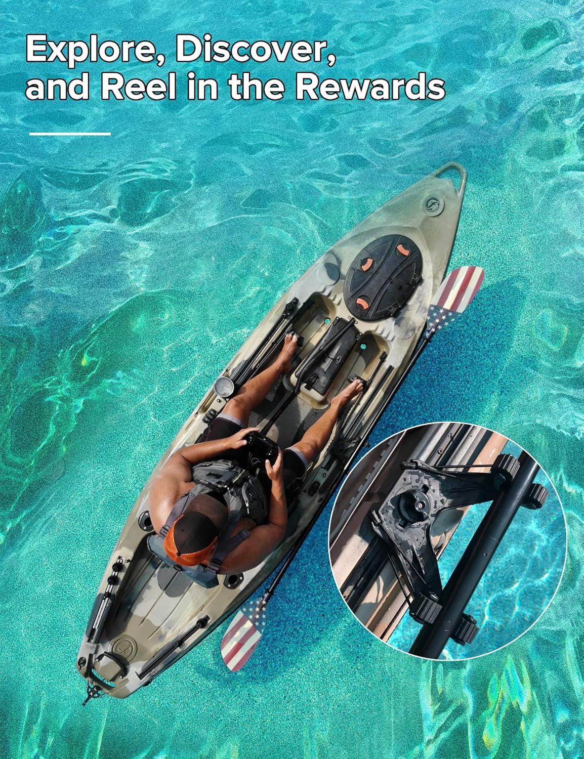 Kayak Paddle Holder, Kayak Accessories for Fishing, Dual Head Kayak Track Mount Accessories, Offset Paddle Holder for Kayaking, Kayak Rail