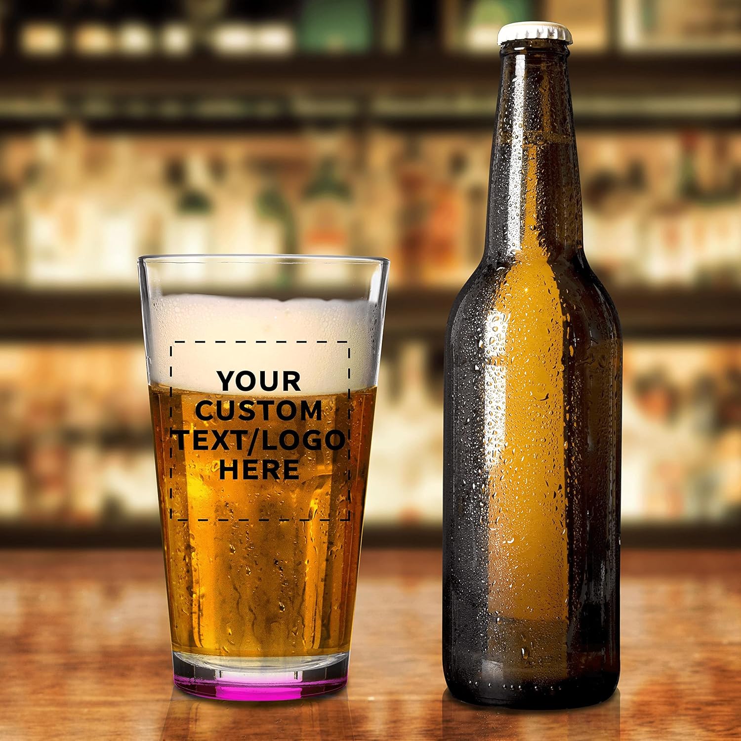 DISCOUNT PROMOS Juego de 10 vasos de cerveza personalizados de 16 onzas, paquete a granel personalizado, cristalería resistente para restaurantes,